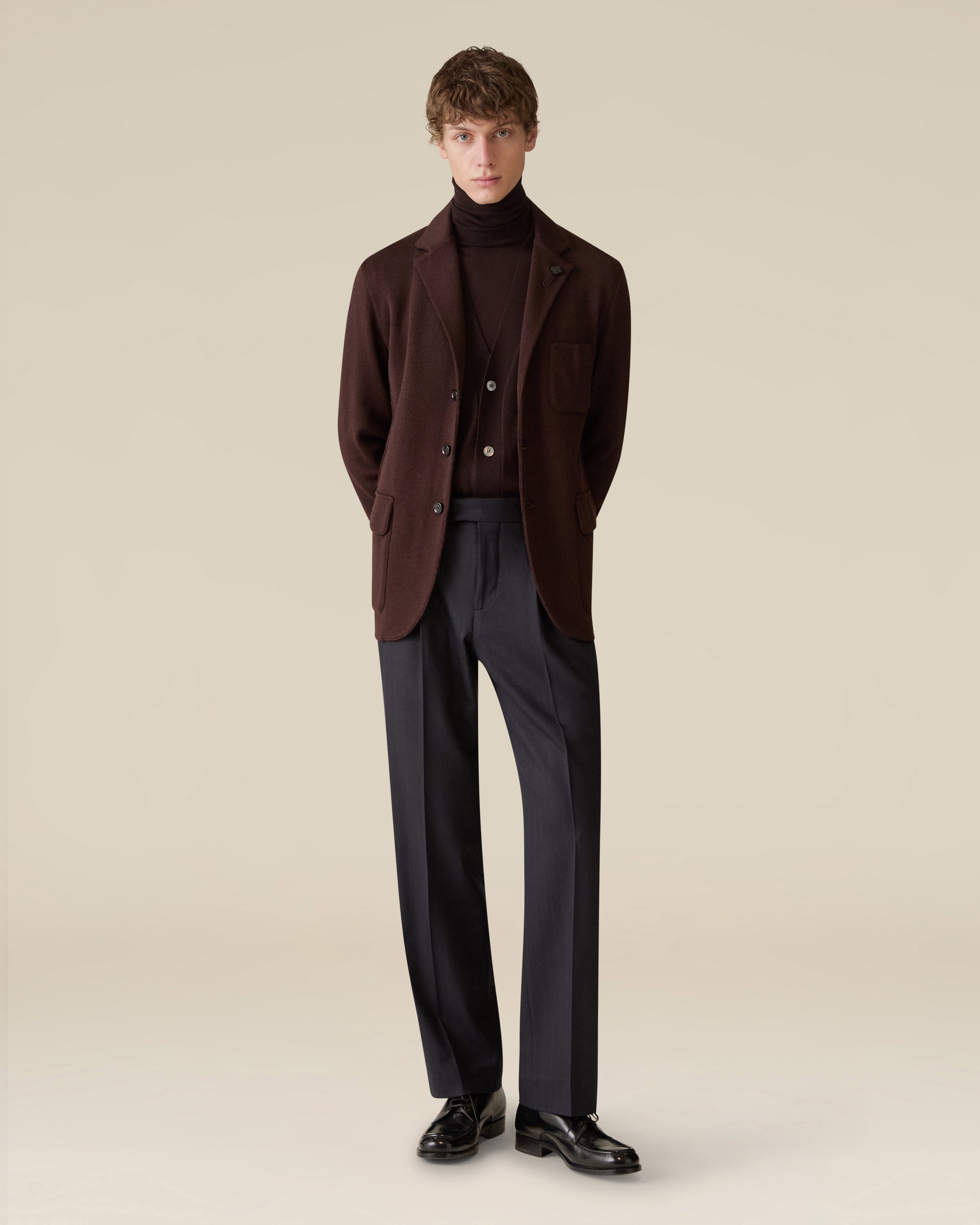 Brown double-breasted wool peacoat BROWN Lardini 2