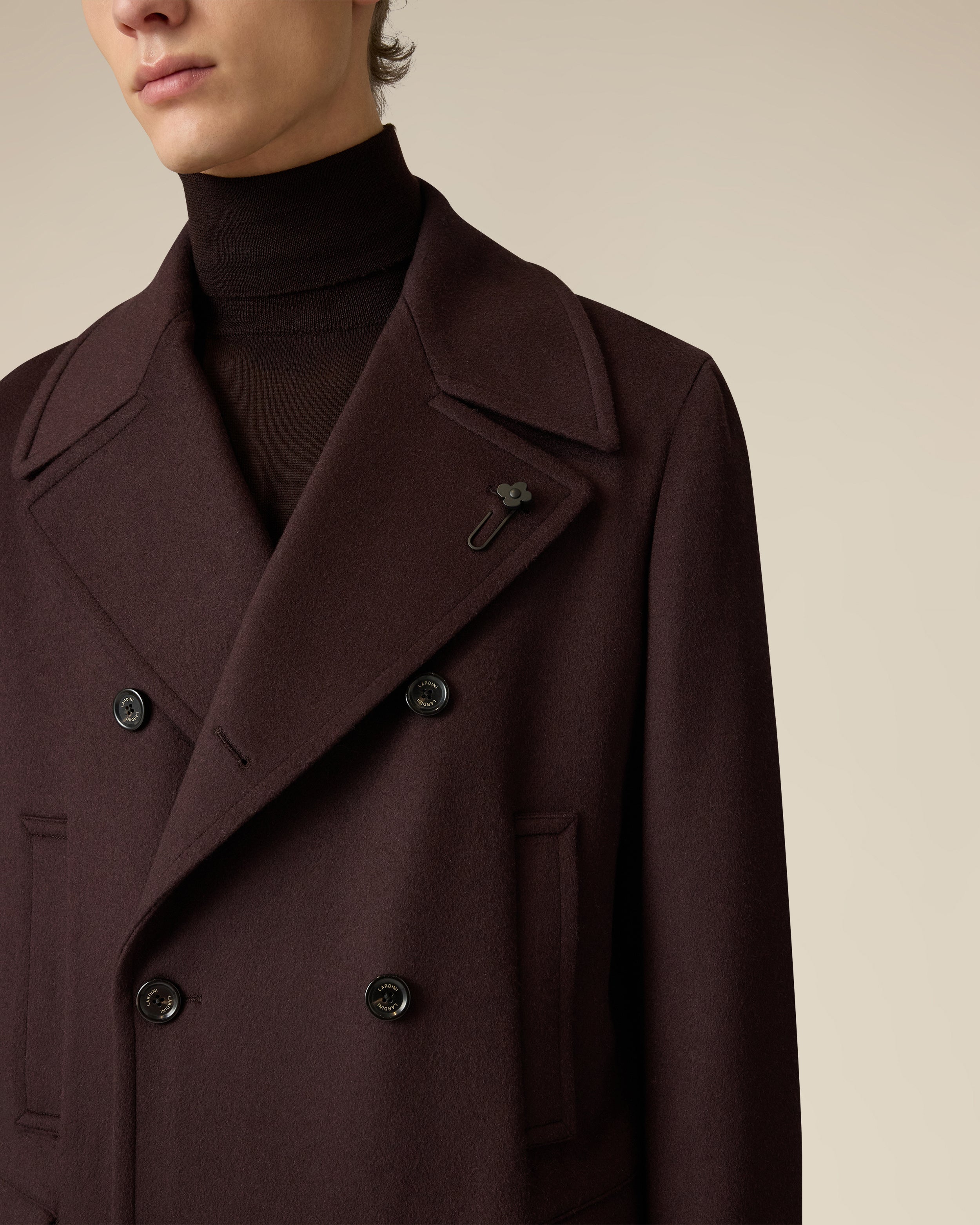 Brown double-breasted wool peacoat BROWN Lardini 3