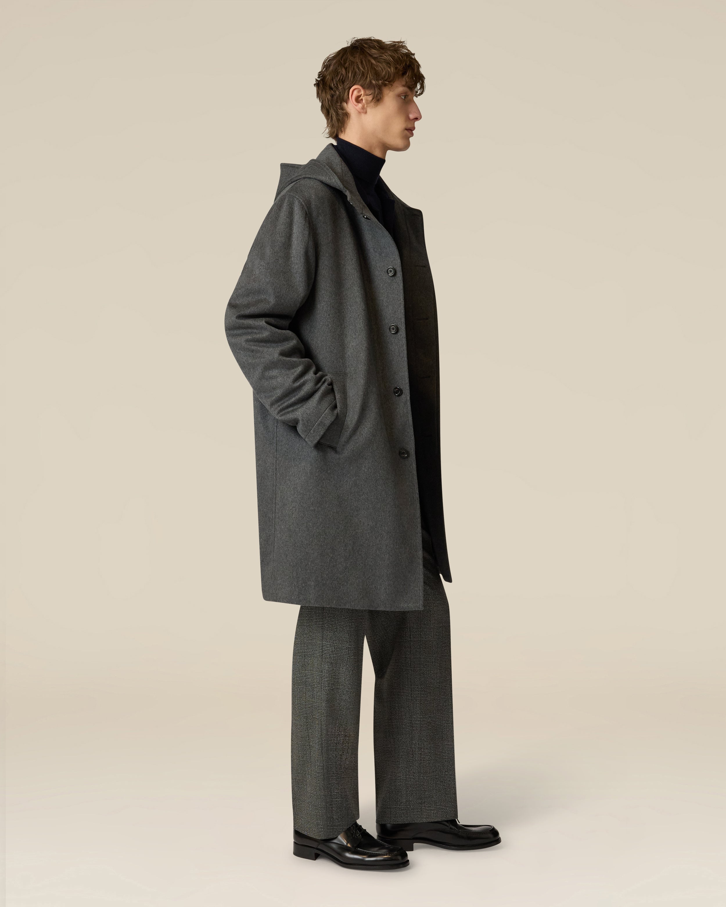 Grau gepolsterter Kaschmirmantel mit Kapuze GREY Lardini 2