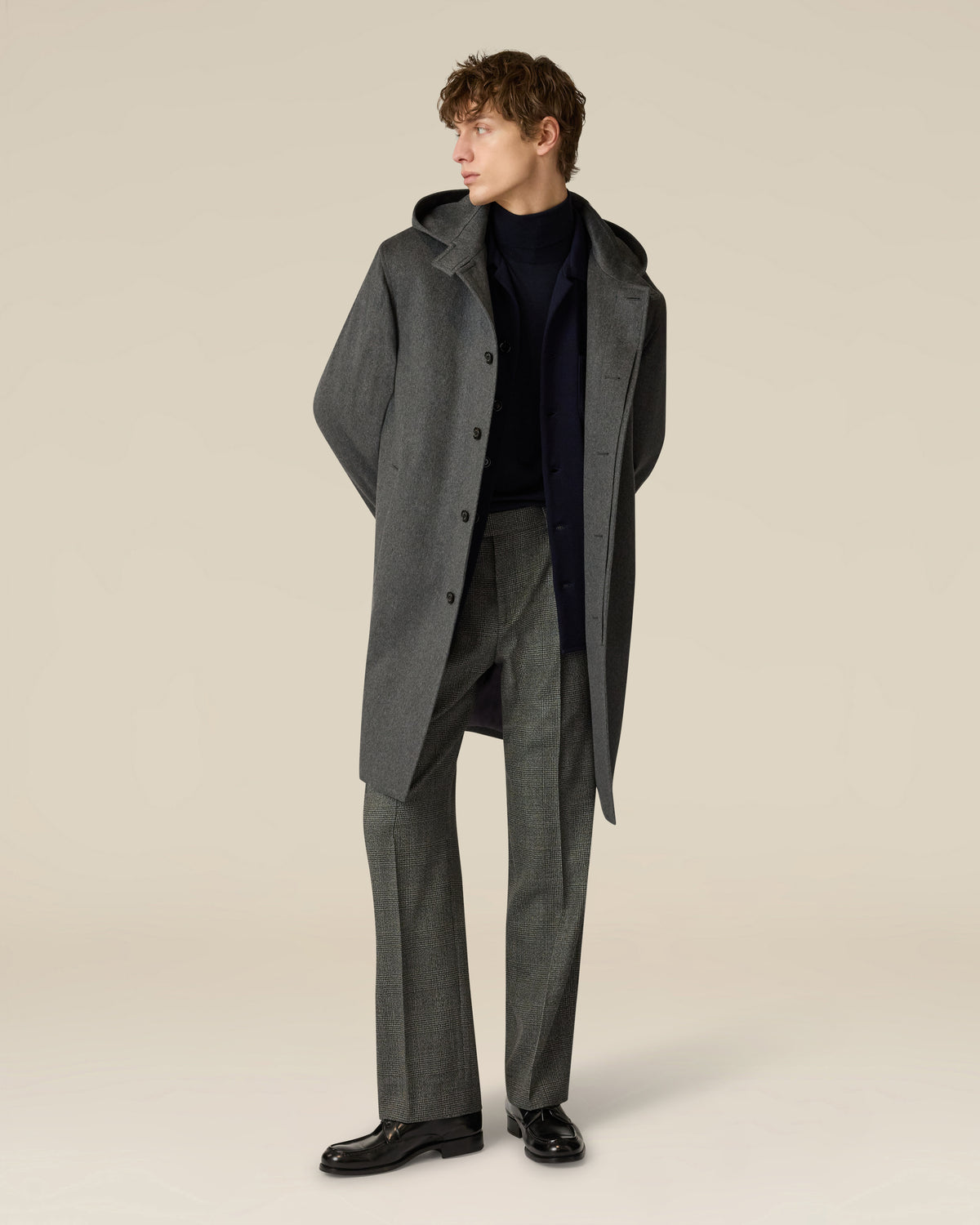 Grau gepolsterter Kaschmirmantel mit Kapuze GREY Lardini 4