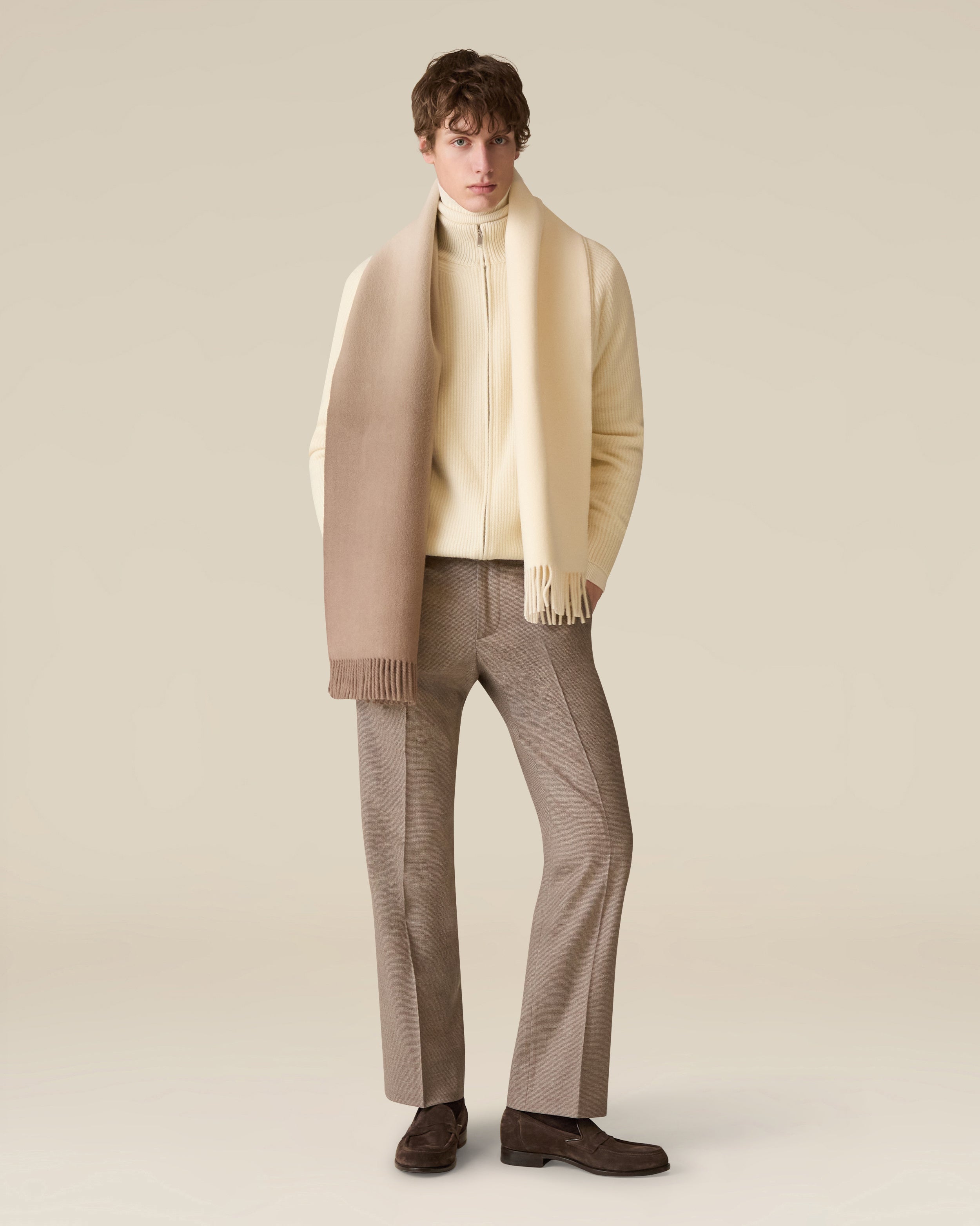 Hazelnut stretch wool trousers with micro houndstooth pattern HAZELNUT/BEIGE Lardini 2