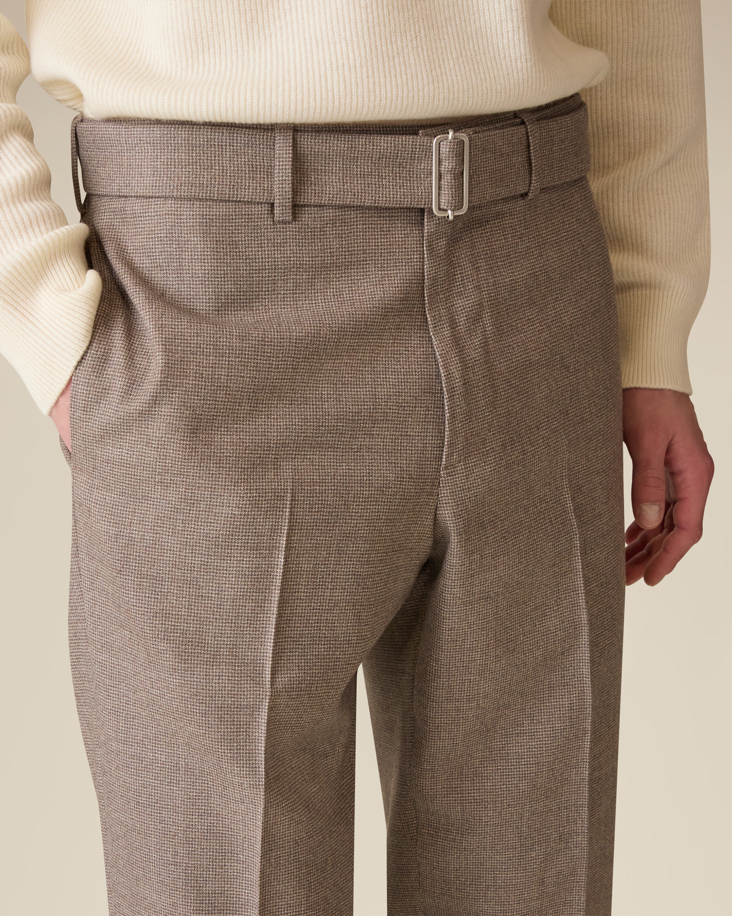 Hazelnut stretch wool trousers with micro houndstooth pattern HAZELNUT/BEIGE Lardini 4