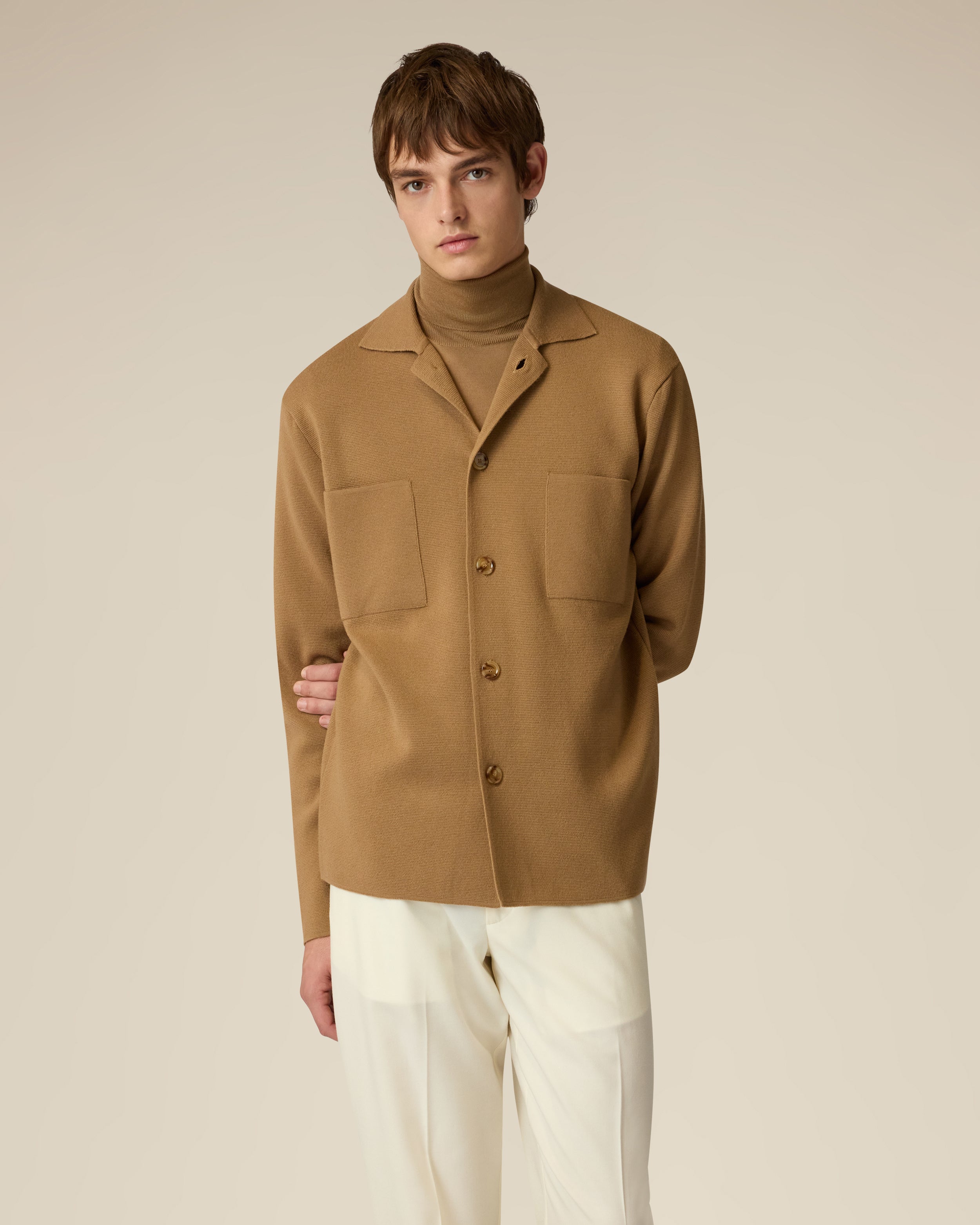 Camel merino wool trucker jacket CAMEL Lardini 4