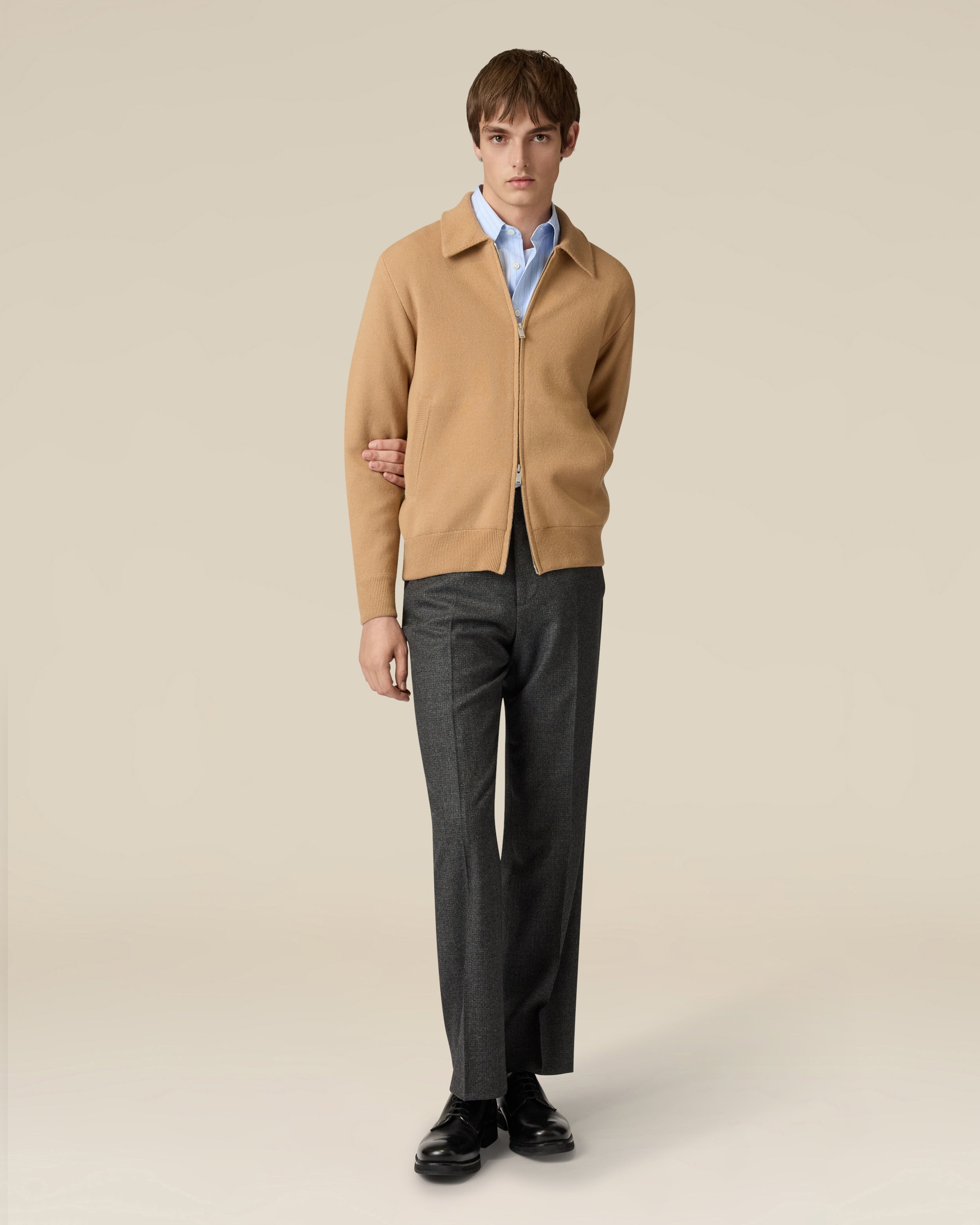 Knitted bomber jacket in wool and nylon in beige and cream BEIGE Lardini 2