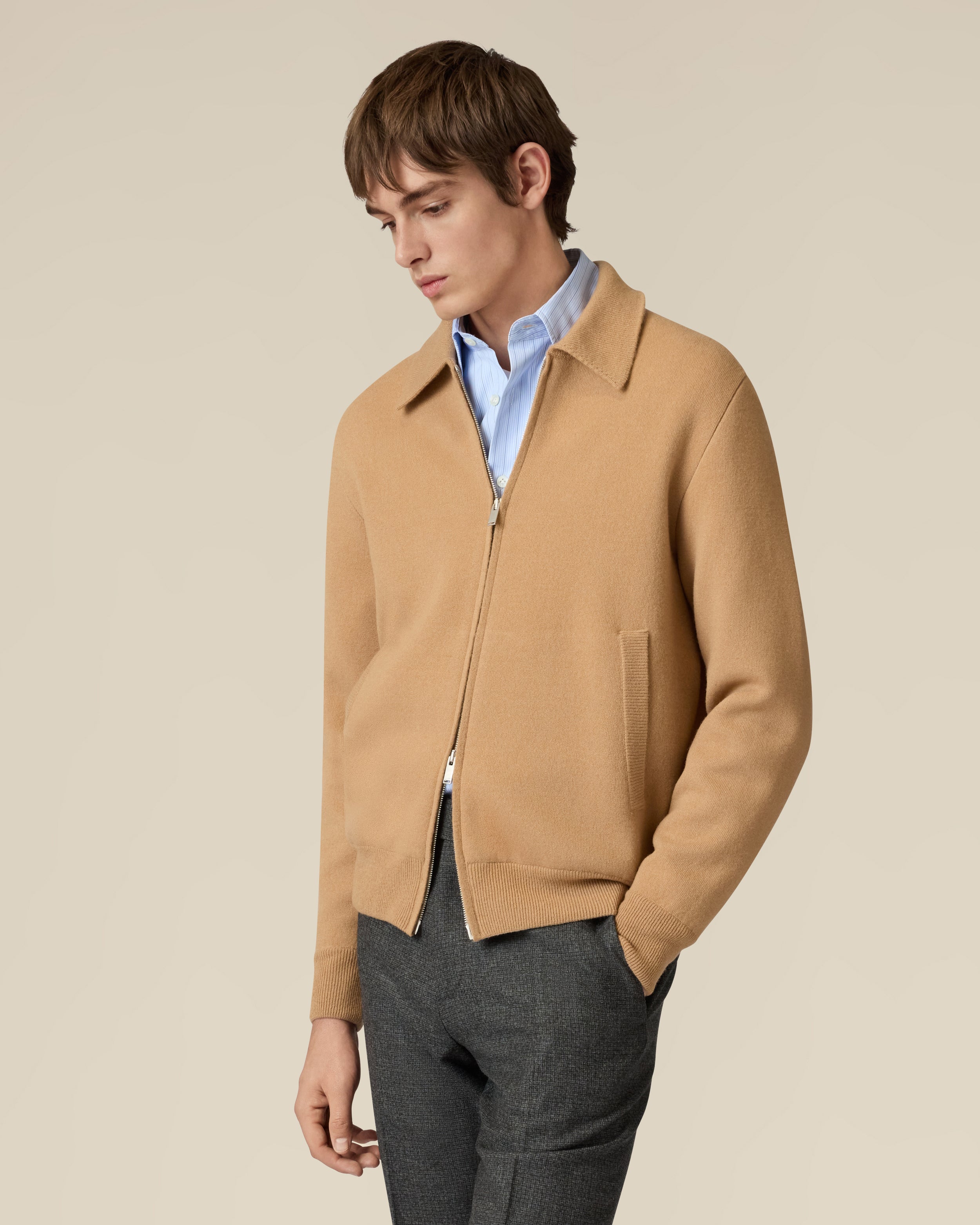 Knitted bomber jacket in wool and nylon in beige and cream BEIGE Lardini 4