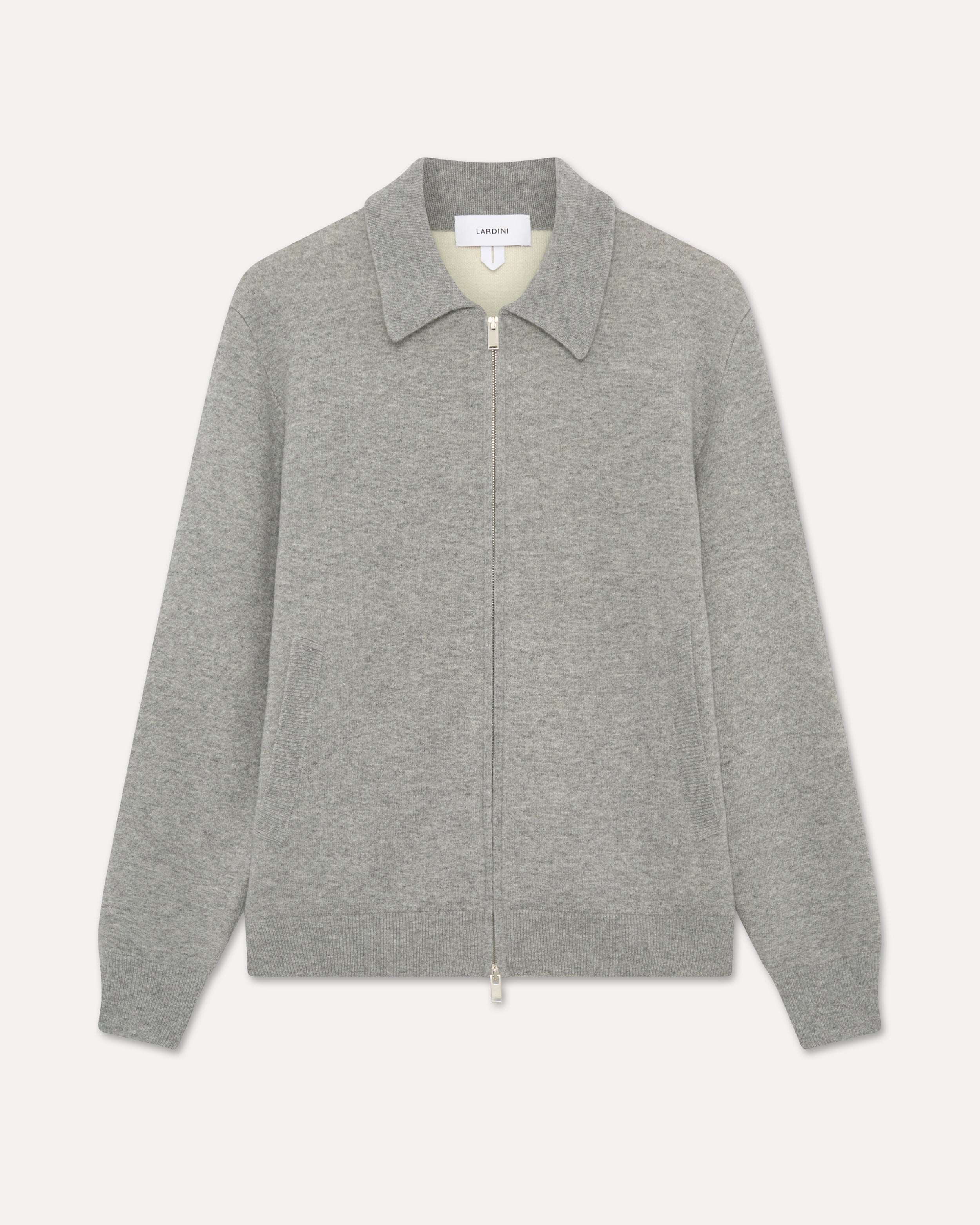 Grey and cream knitted bomber with zip and slanted pockets GREY/CREAM Lardini 1
