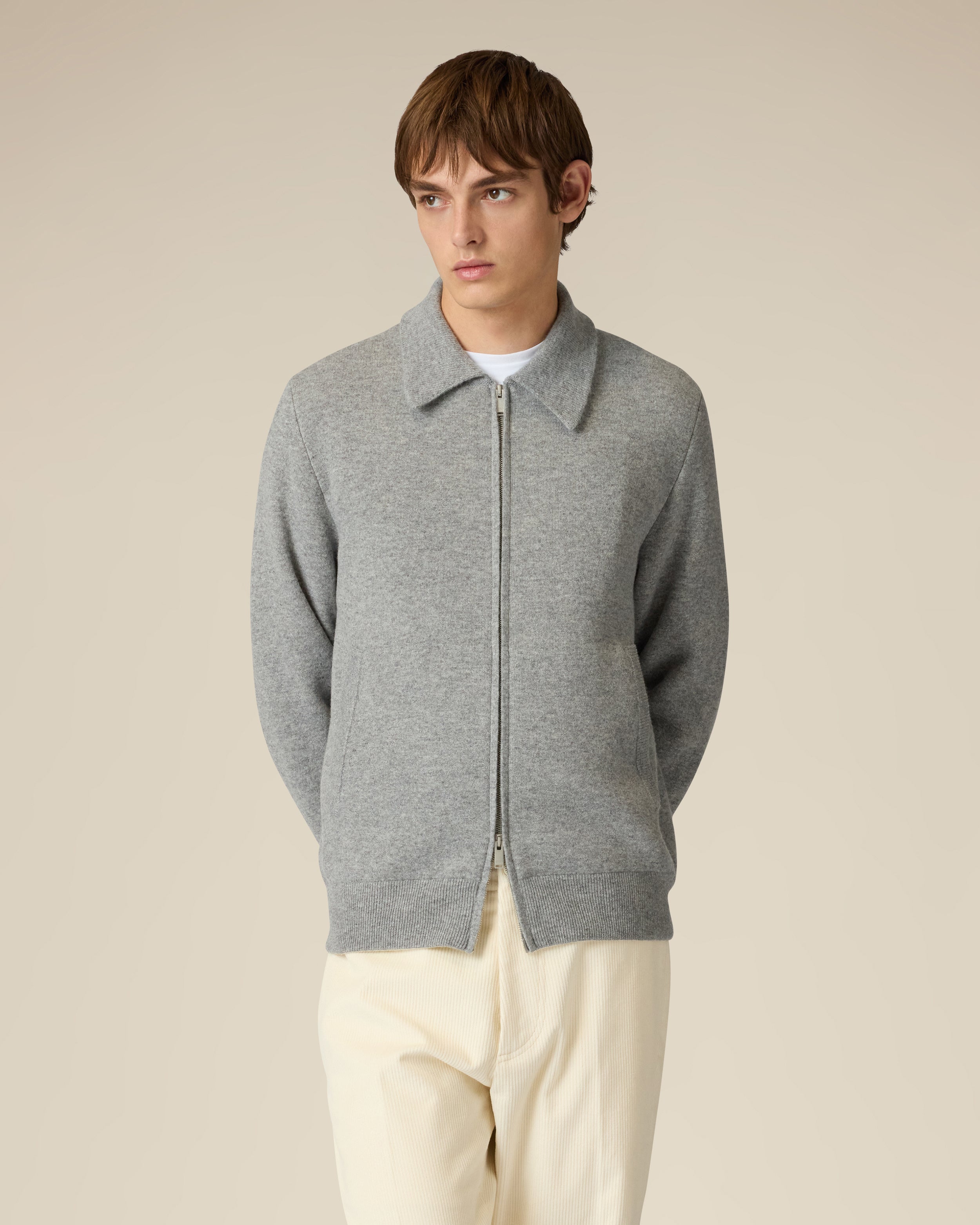 Grey and cream knitted bomber with zip and slanted pockets GREY/CREAM Lardini 4