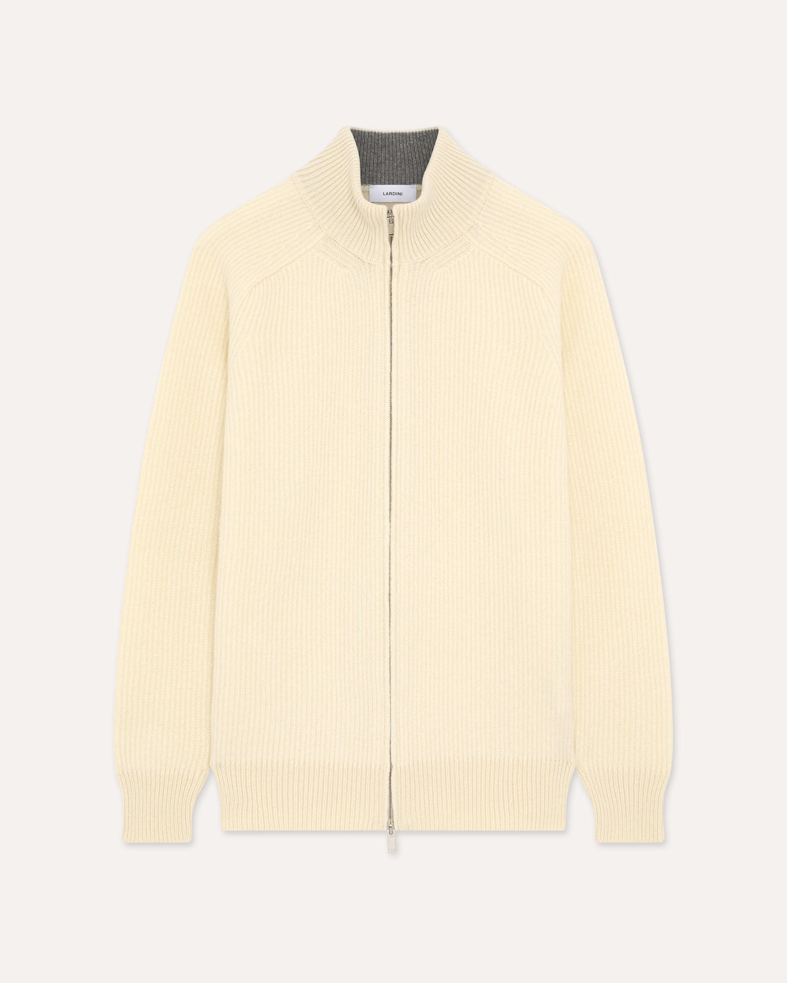 Full-zip wool and cashmere cardigan in cream CREAM/GREY Lardini 1