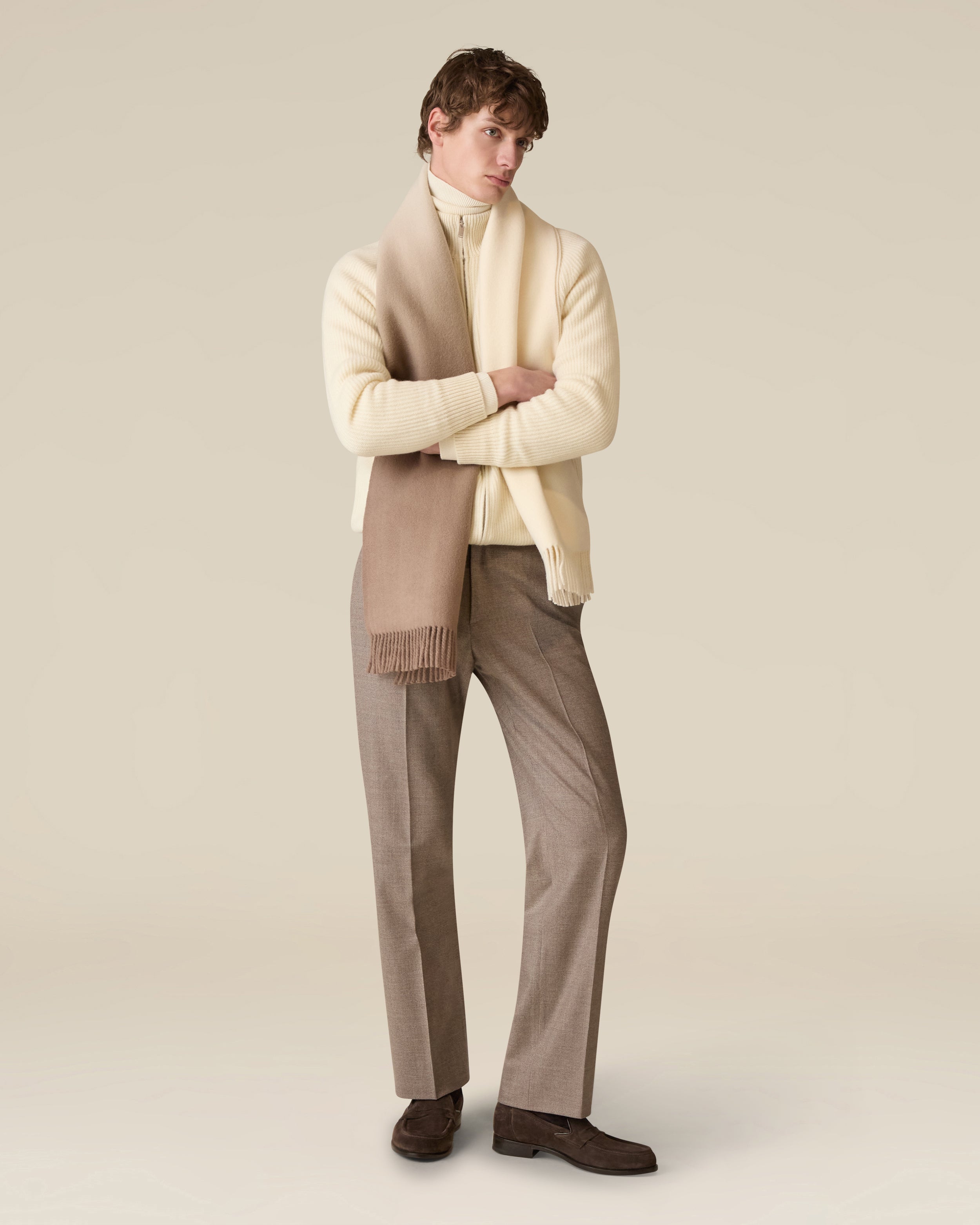 Full-zip wool and cashmere cardigan in cream CREAM/GREY Lardini 2