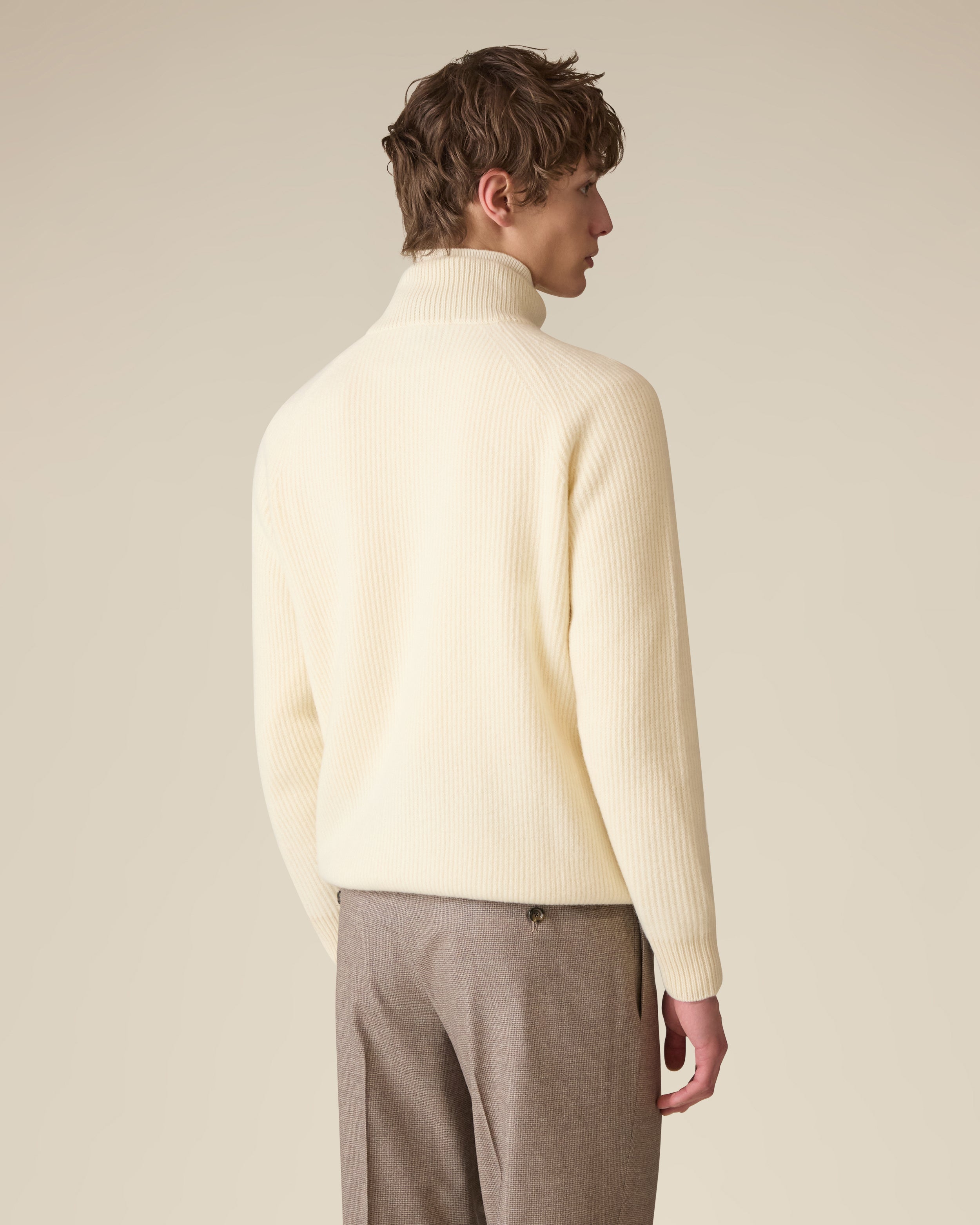 Full-zip wool and cashmere cardigan in cream CREAM/GREY Lardini 5