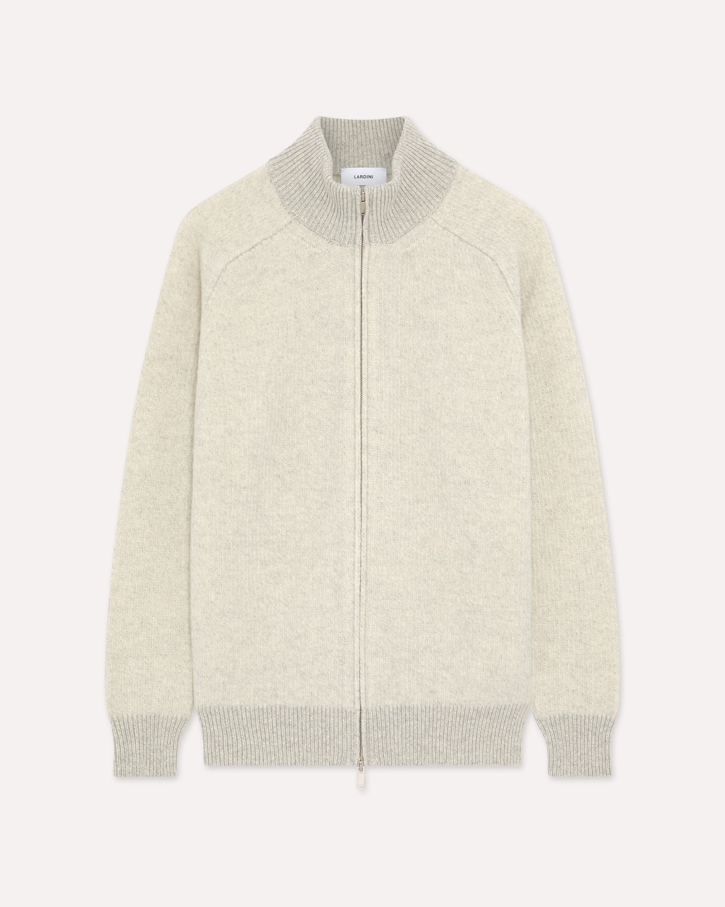 Full-zip wool and cashmere cardigan in cream and grey CREAM/GREY Lardini 1