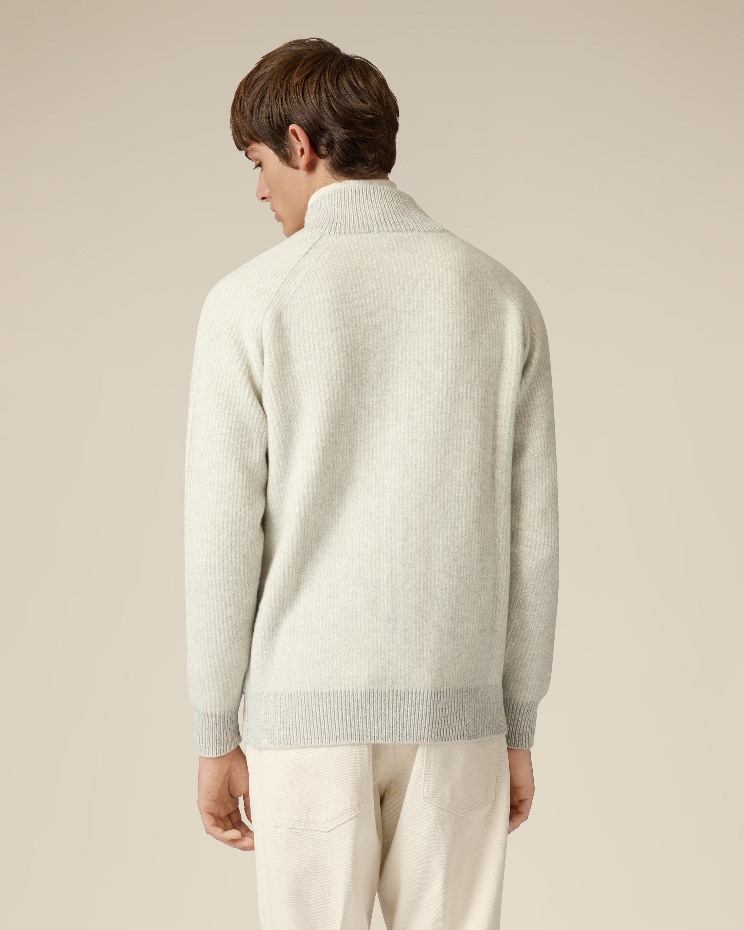 Full-zip wool and cashmere cardigan in cream and grey CREAM/GREY Lardini 5