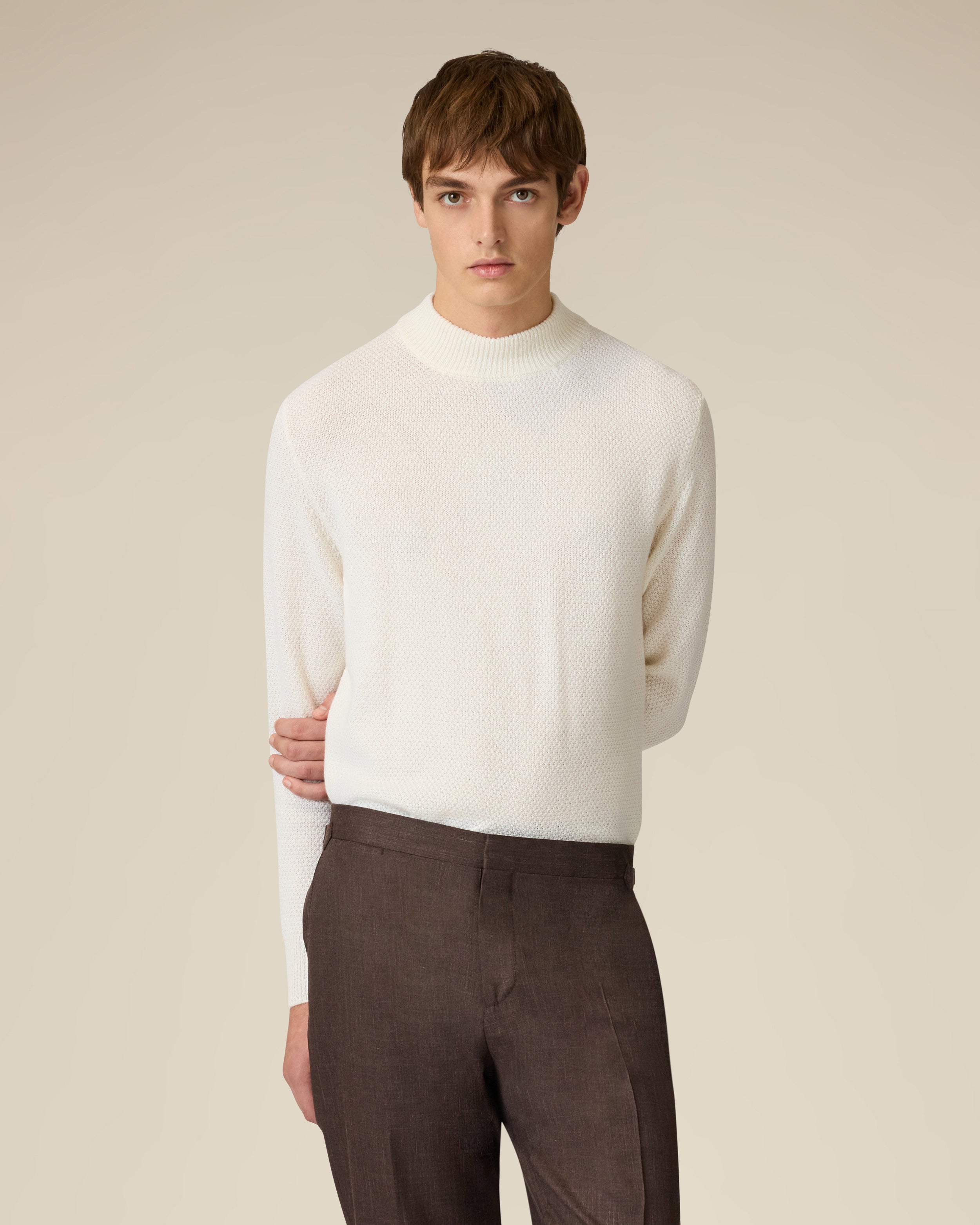 Cream long-sleeve knitted crew-neck CREAM/GREY Lardini 4