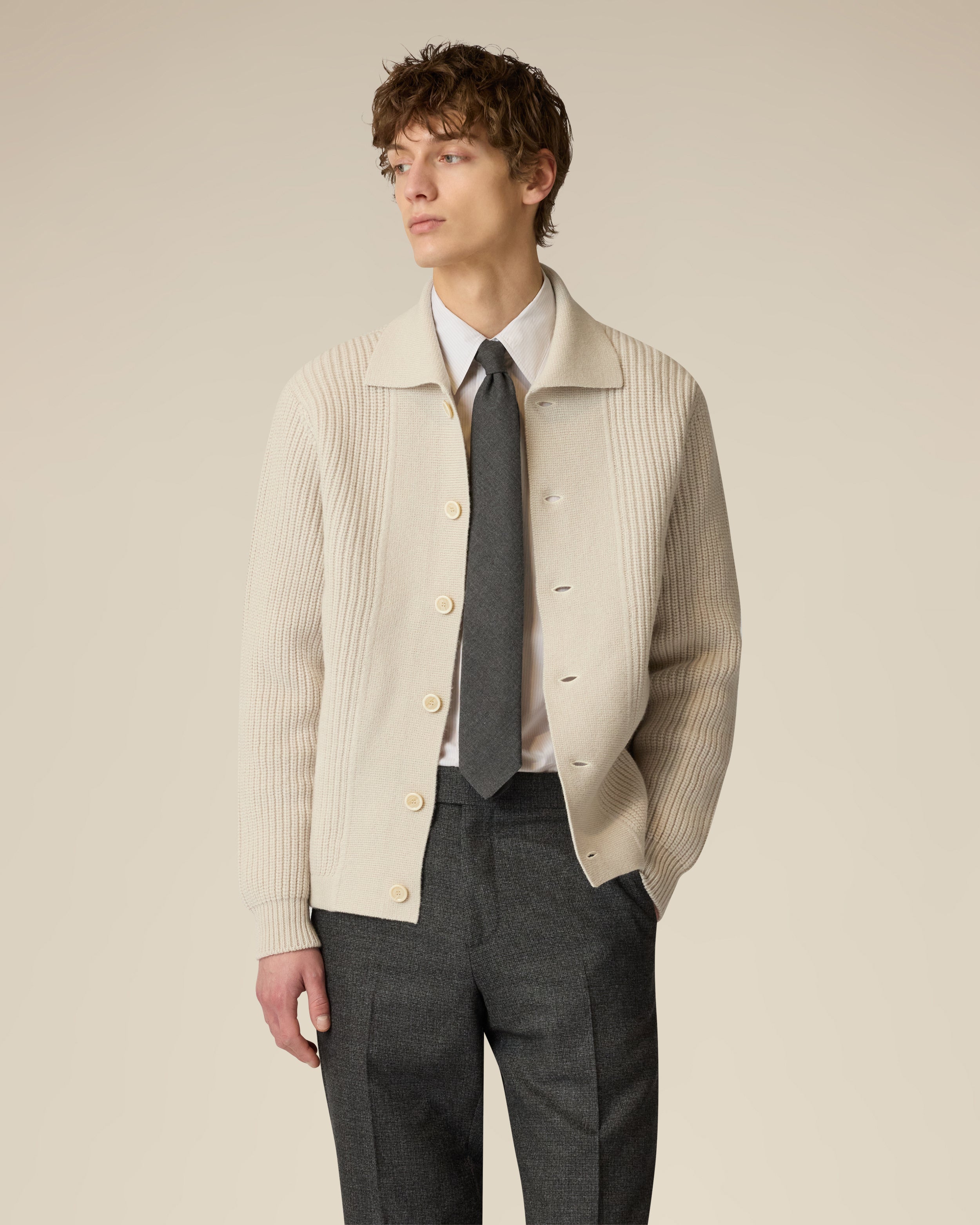 Cream wool and cashmere cardigan CREAM Lardini 4