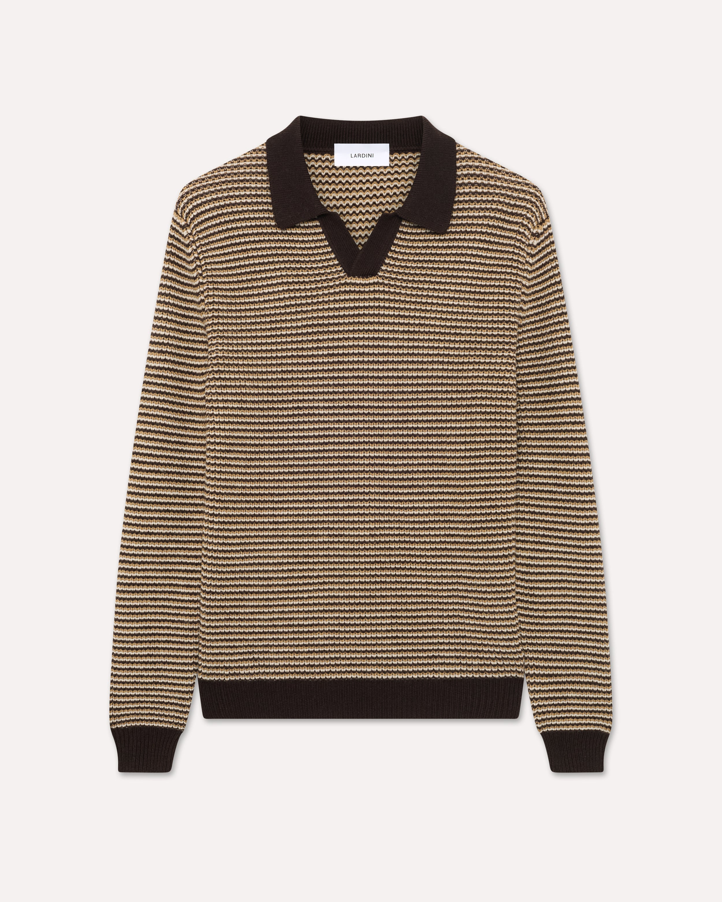 Brown and beige long-sleeve knitted polo BROWN/BEIGE Lardini 1