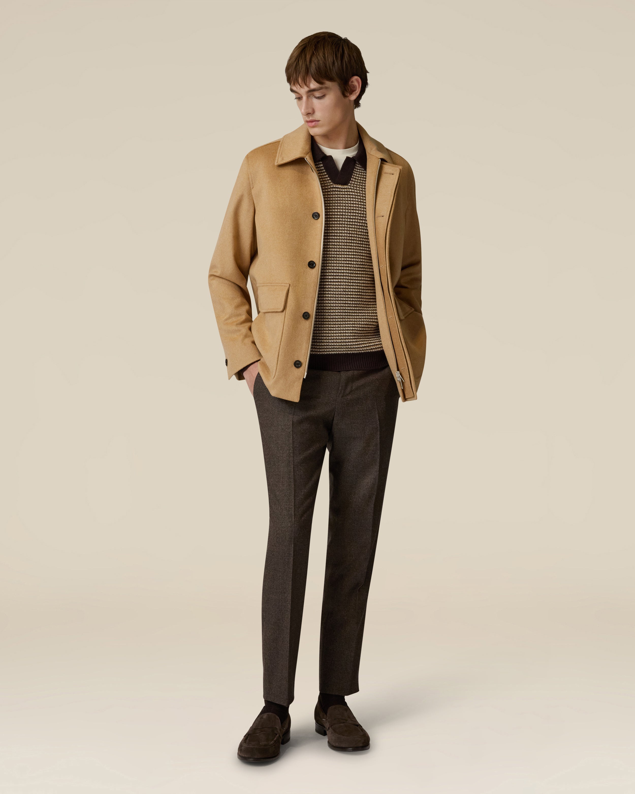 Brown and beige long-sleeve knitted polo BROWN/BEIGE Lardini 2