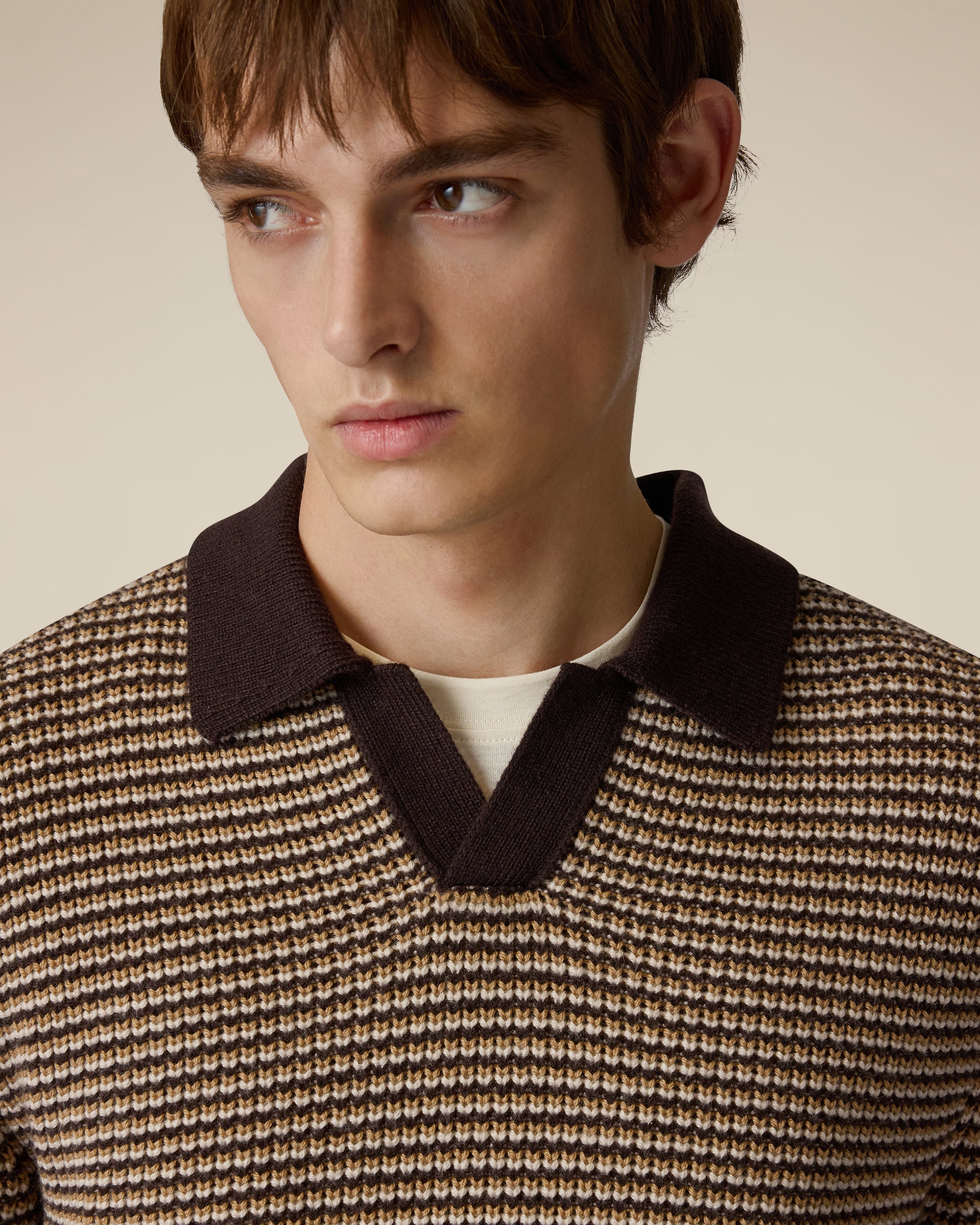 Brown and beige long-sleeve knitted polo BROWN/BEIGE Lardini 3