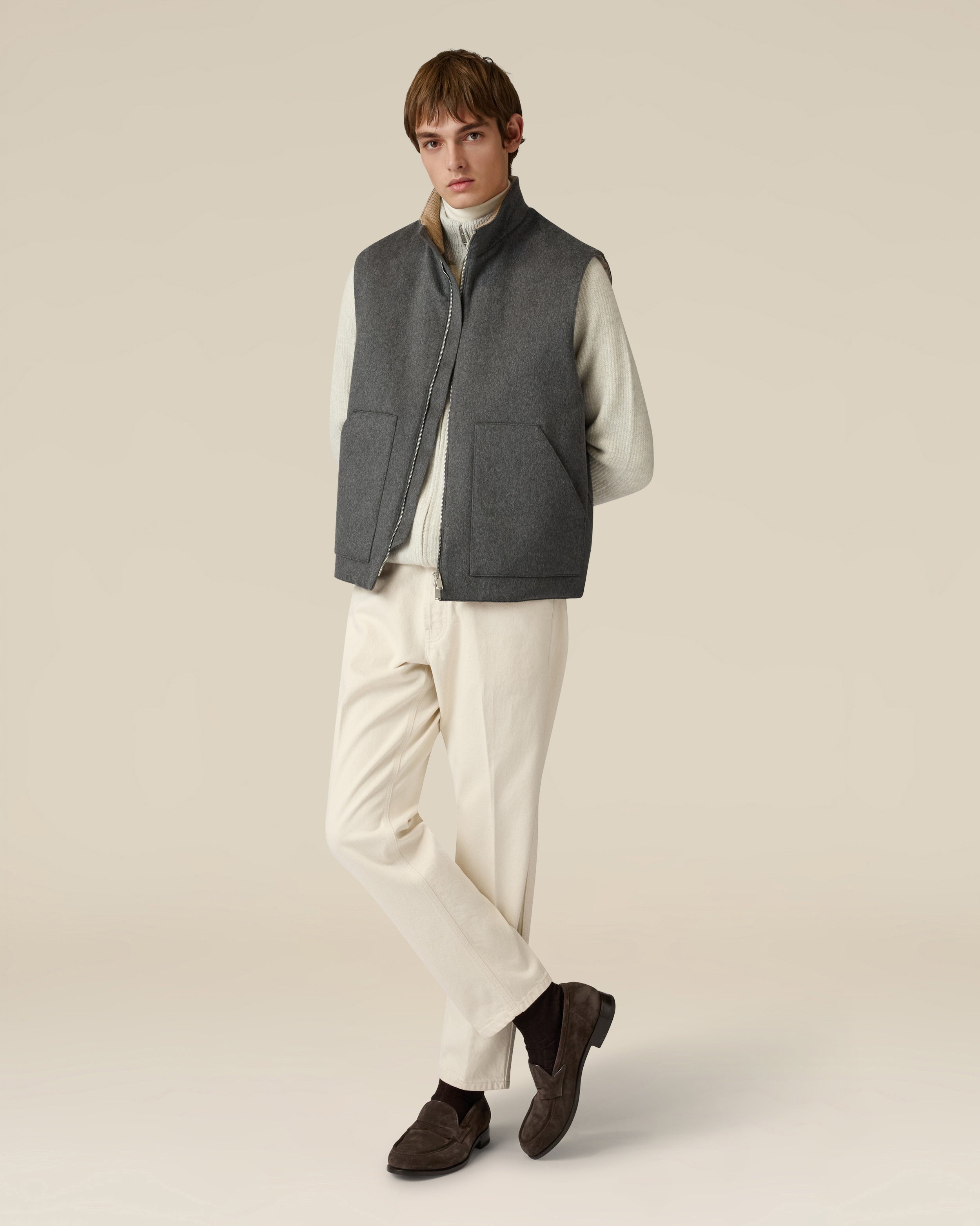 Grey padded wool and cashmere vest GREY Lardini 2