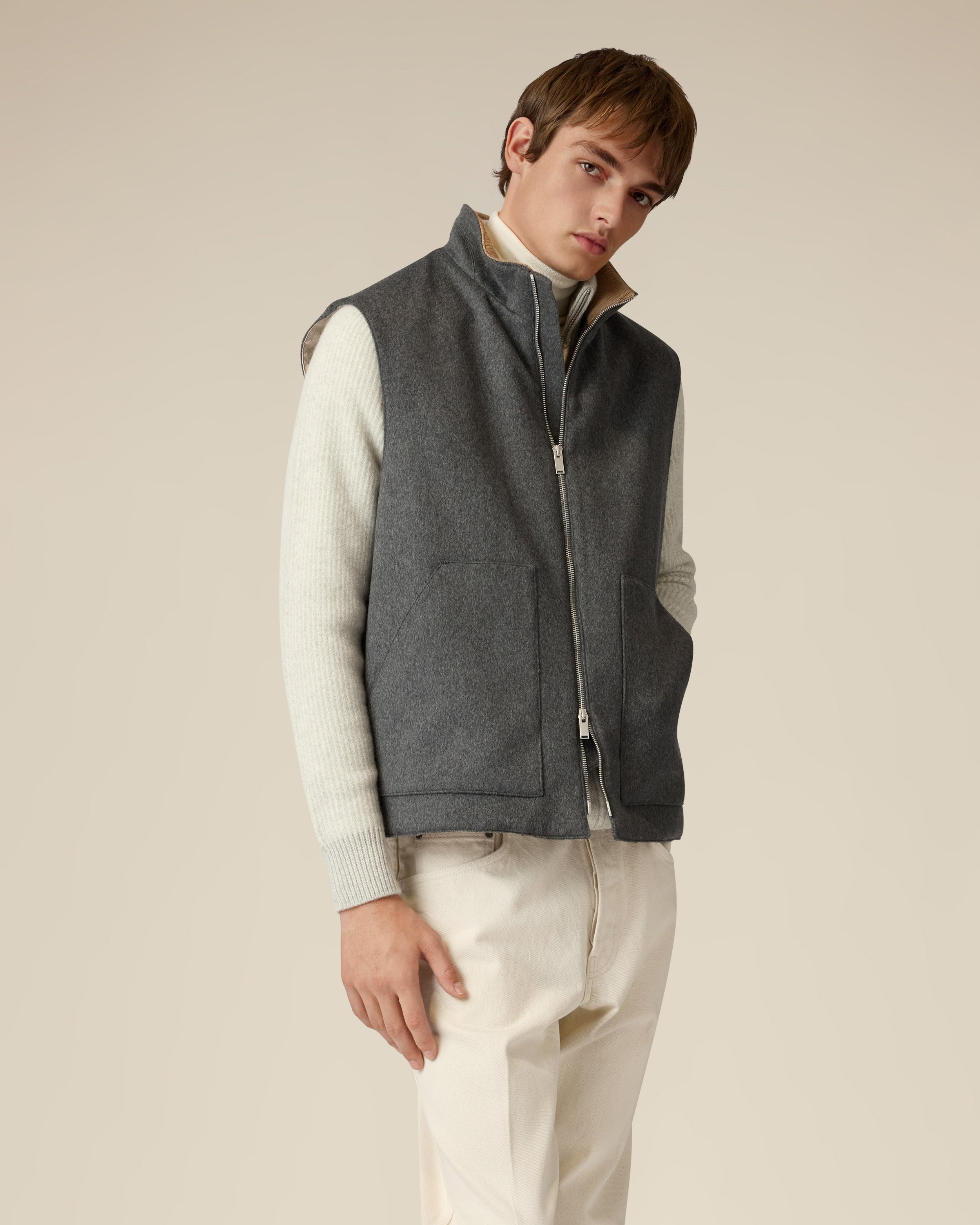 Grey padded wool and cashmere vest GREY Lardini 4