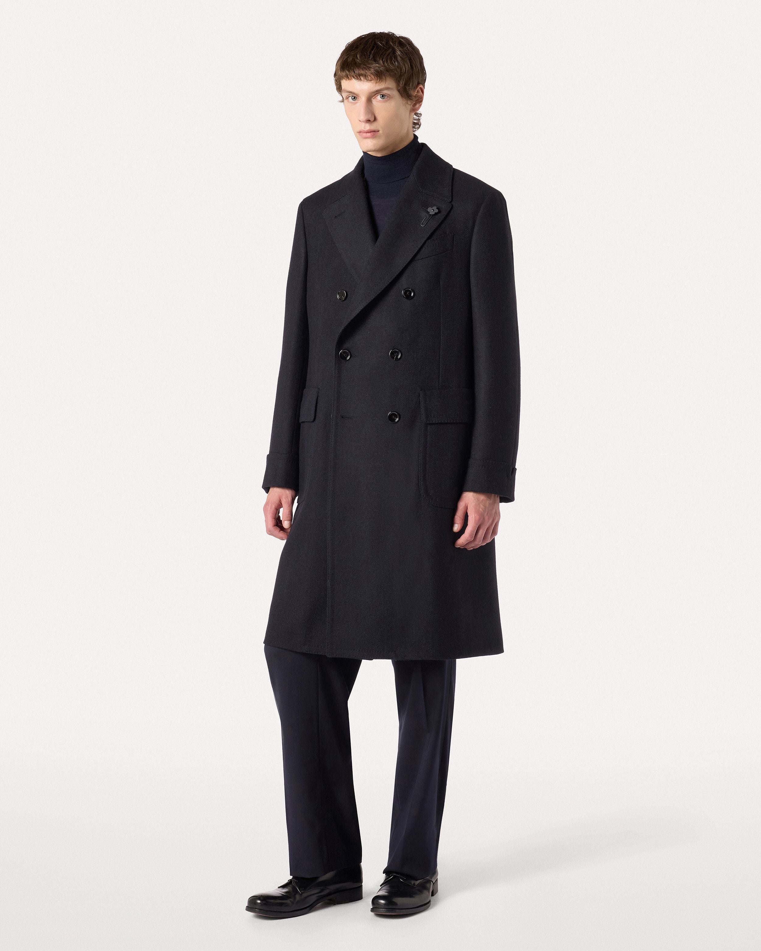 Cappotto blu in lana e cashmere BLUE/BLACK Lardini 4