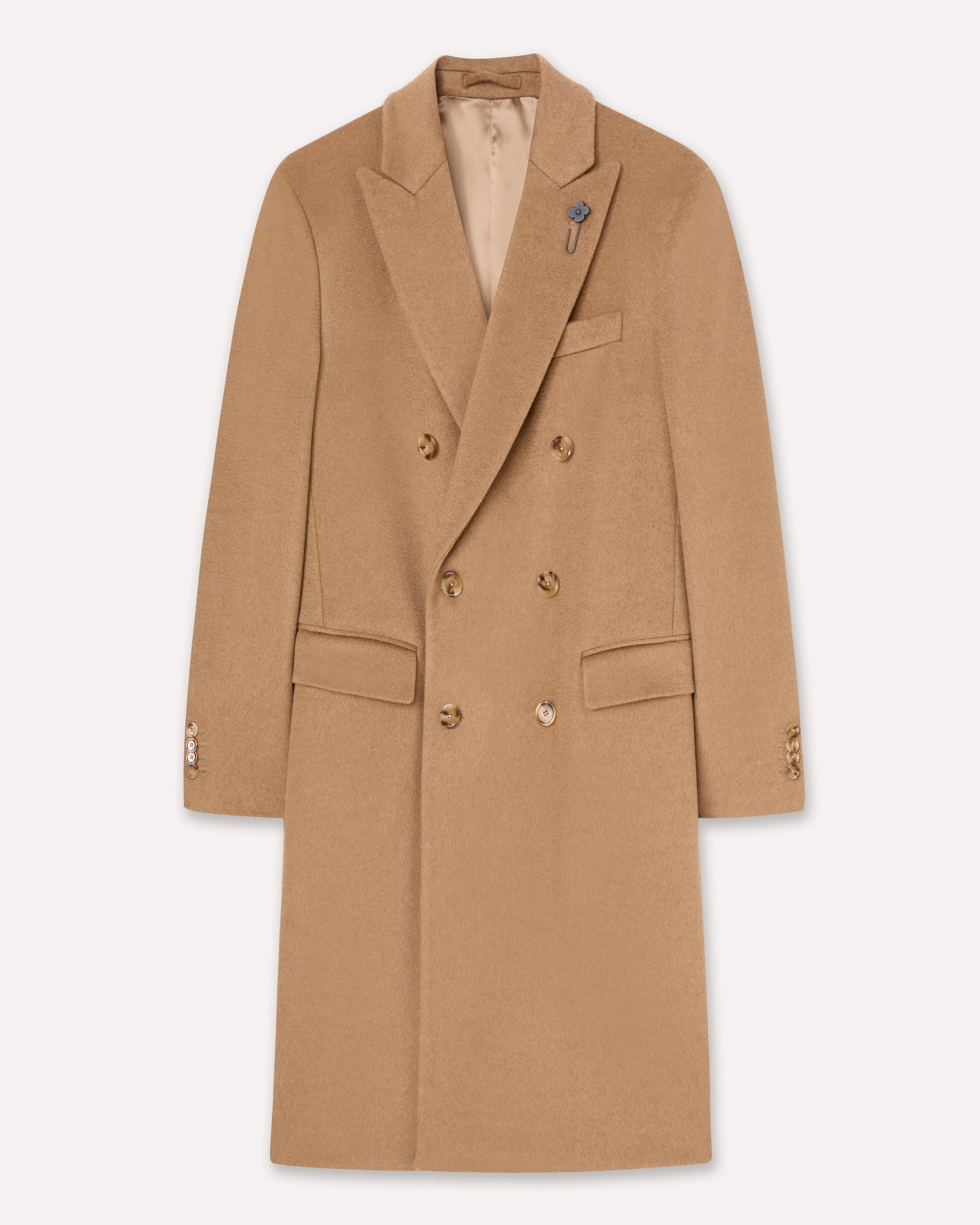 Cappotto doppiopetto nocciola in cammello zibellino HAZELNUT Lardini 1