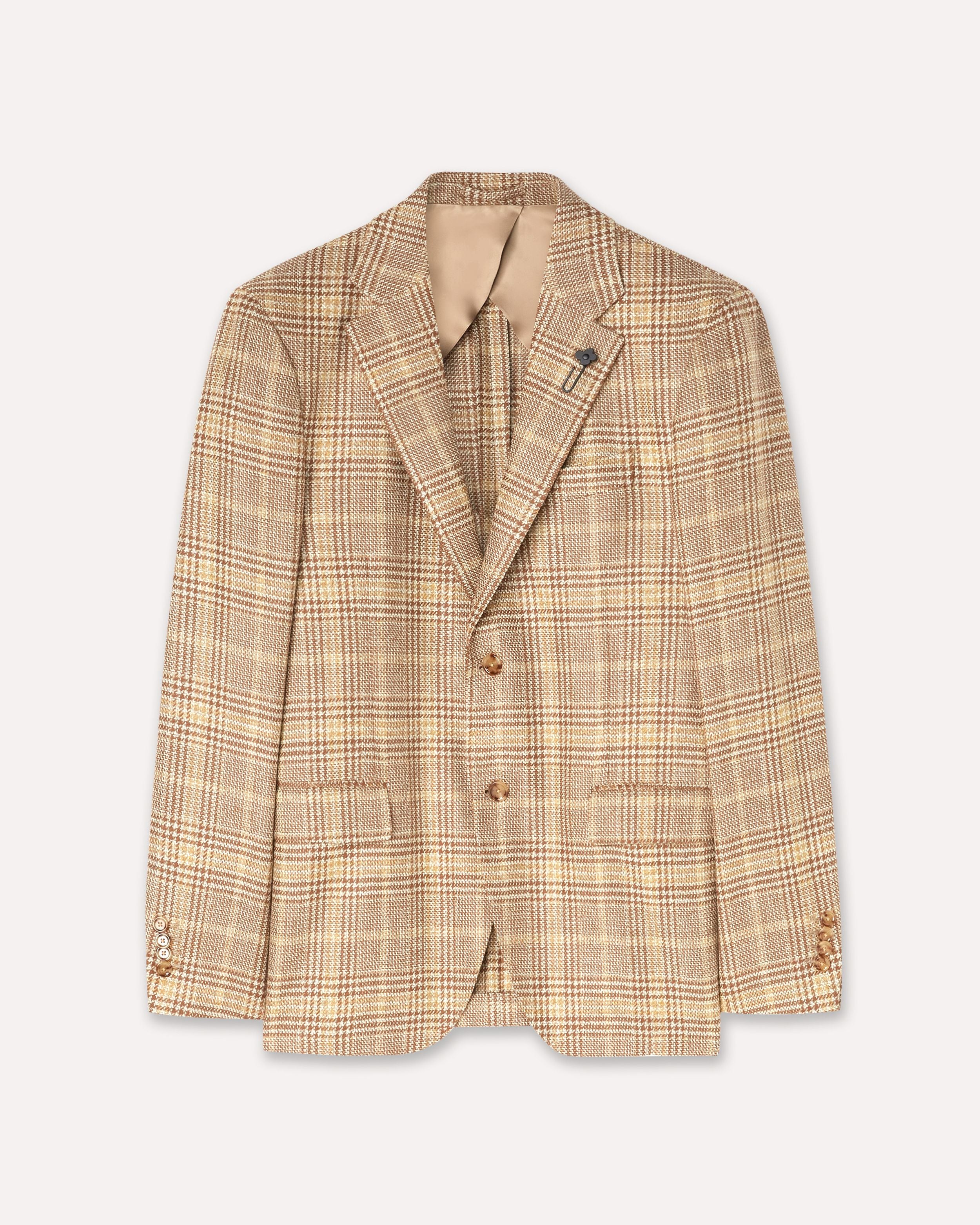 Giacca beige e gialla in lana e cashmere con motivo Prince of Wales BEIGE/YELLOW Lardini 1