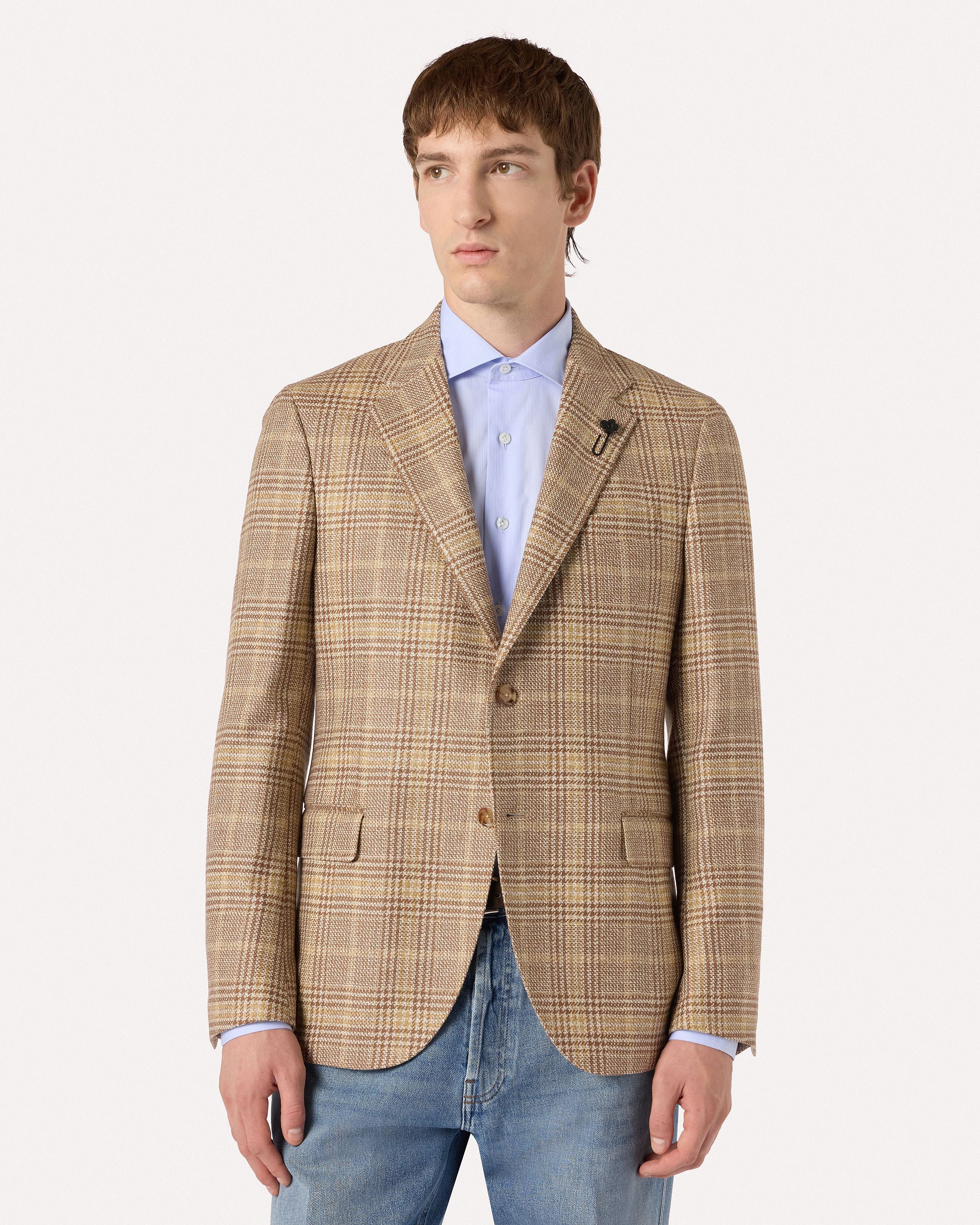 Giacca beige e gialla in lana e cashmere con motivo Prince of Wales BEIGE/YELLOW Lardini 4