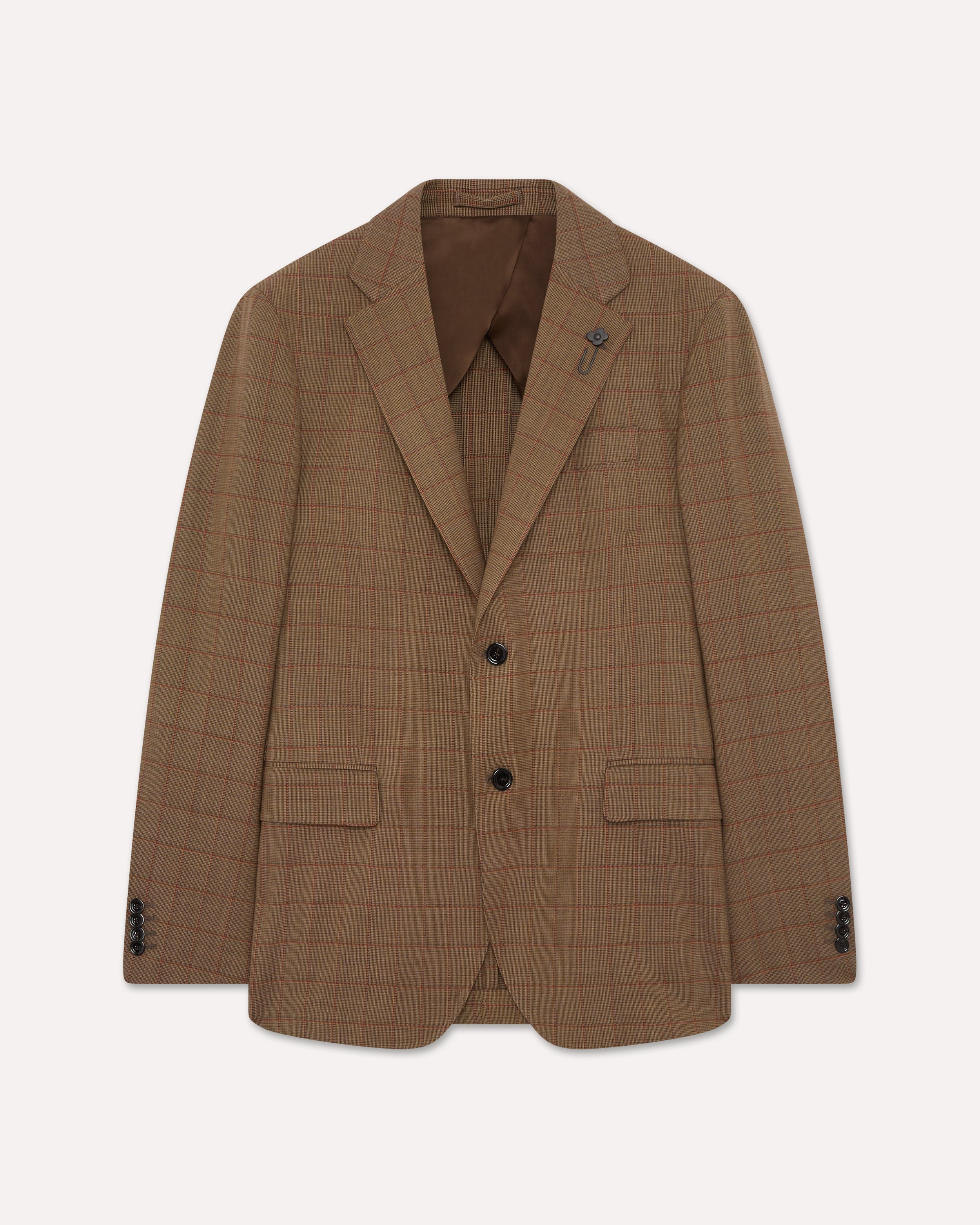 Brown single-breasted stretch wool jacket CAMEL/RED Lardini