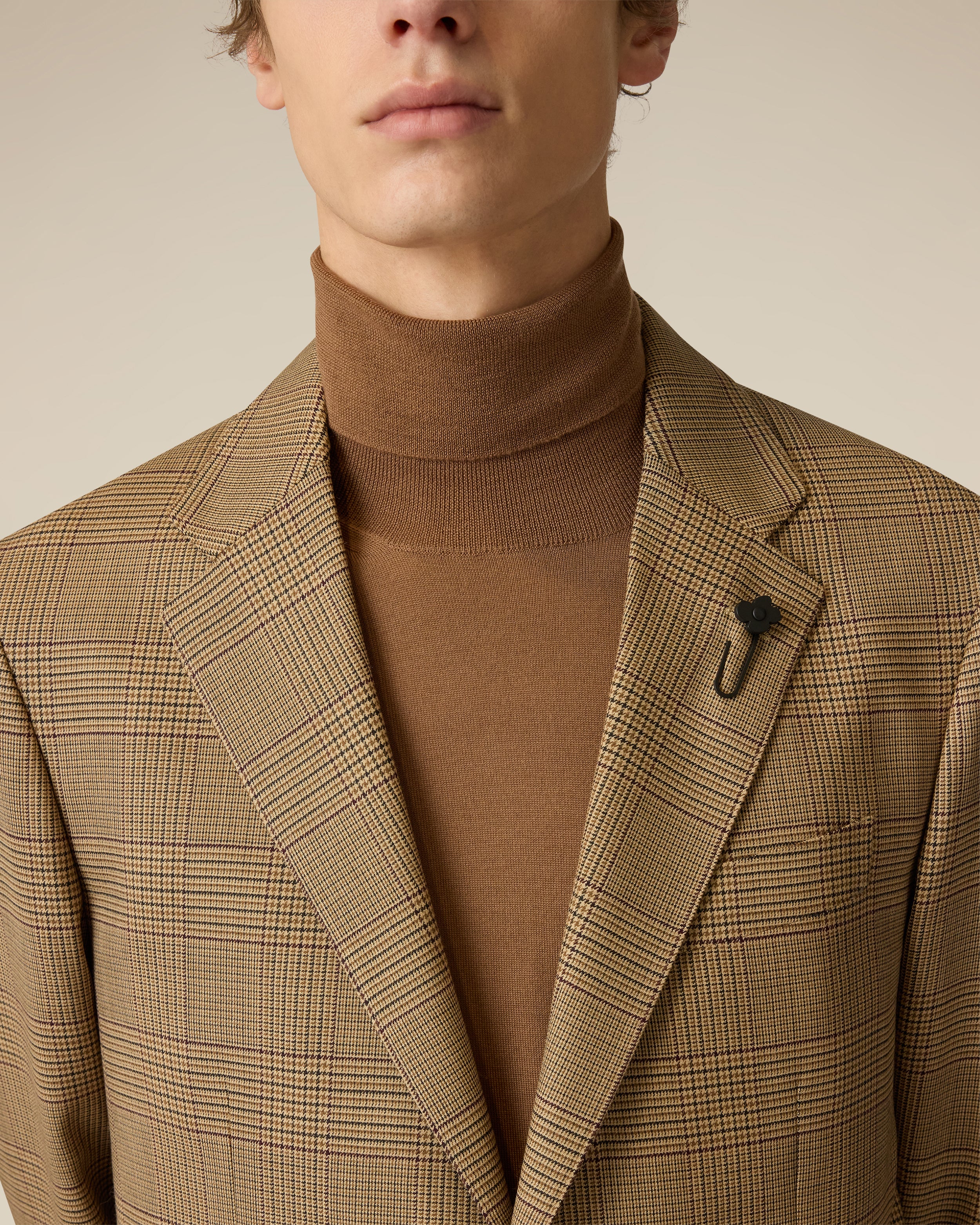 Camel single-breasted stretch wool jacket CAMEL/RED Lardini 3