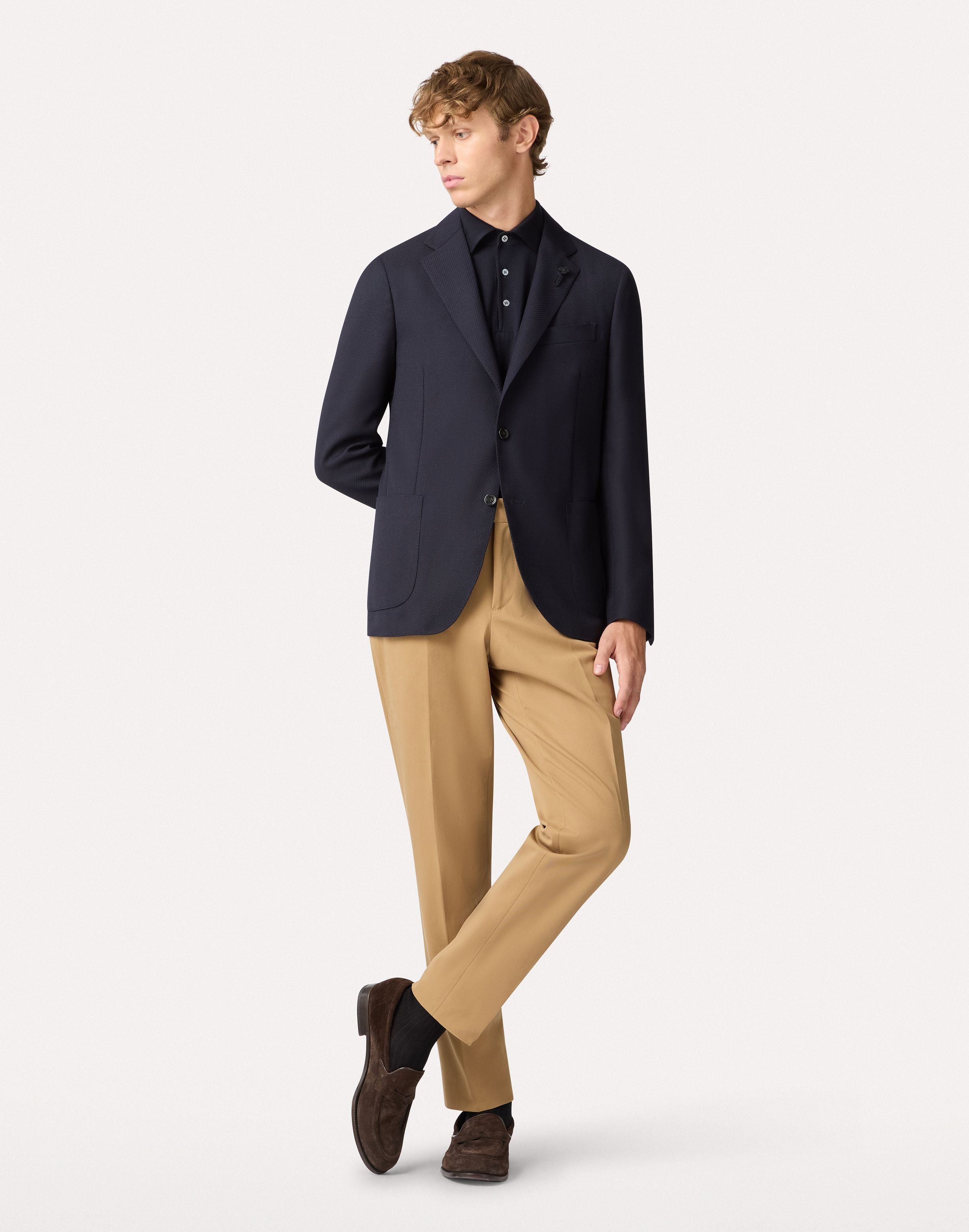 Veste à simple boutonnage en laine torsadée 2-ply bleu. BLUE Lardini 2