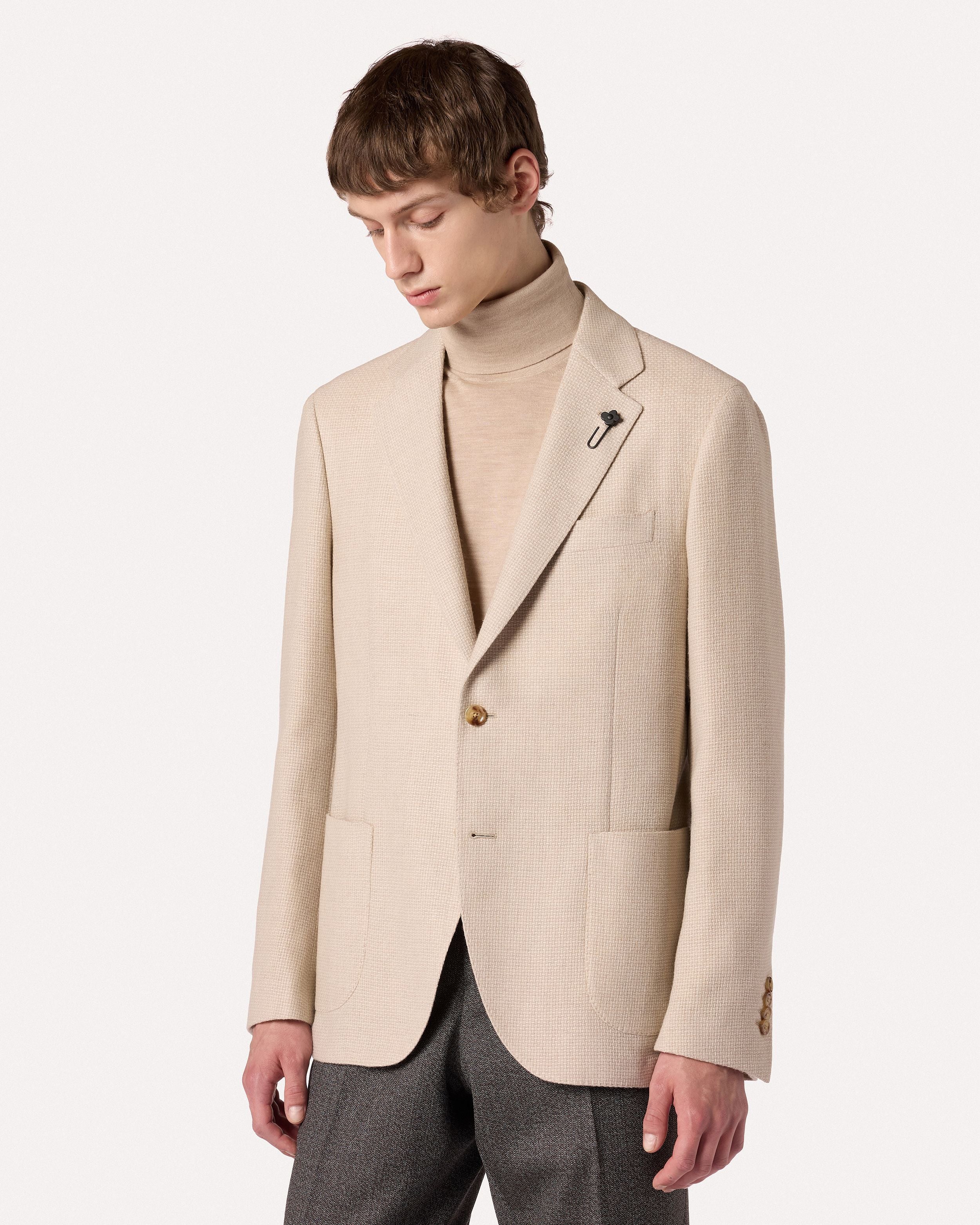 Giacca monopetto sabbia in lana CREAM Lardini 4
