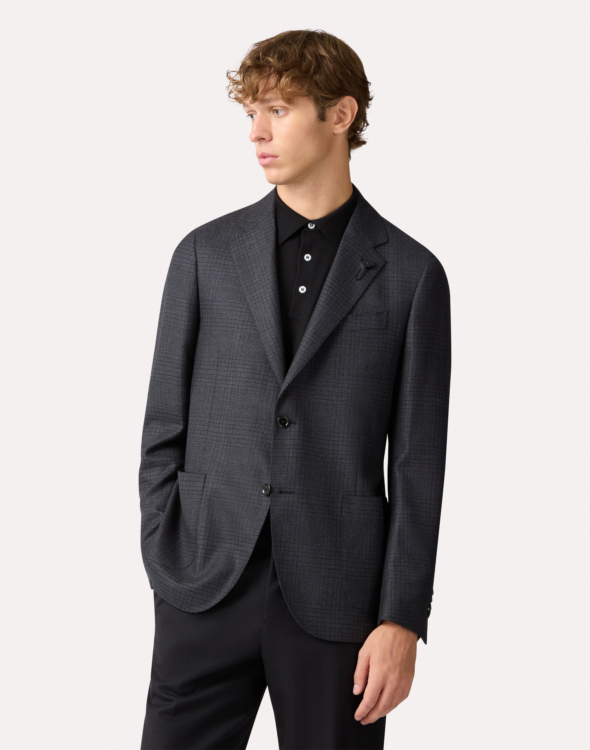 Graublaue Jacke aus Prince-of-Wales-Wolle mit natürlichem Stretch GREY/BLUE Lardini 4