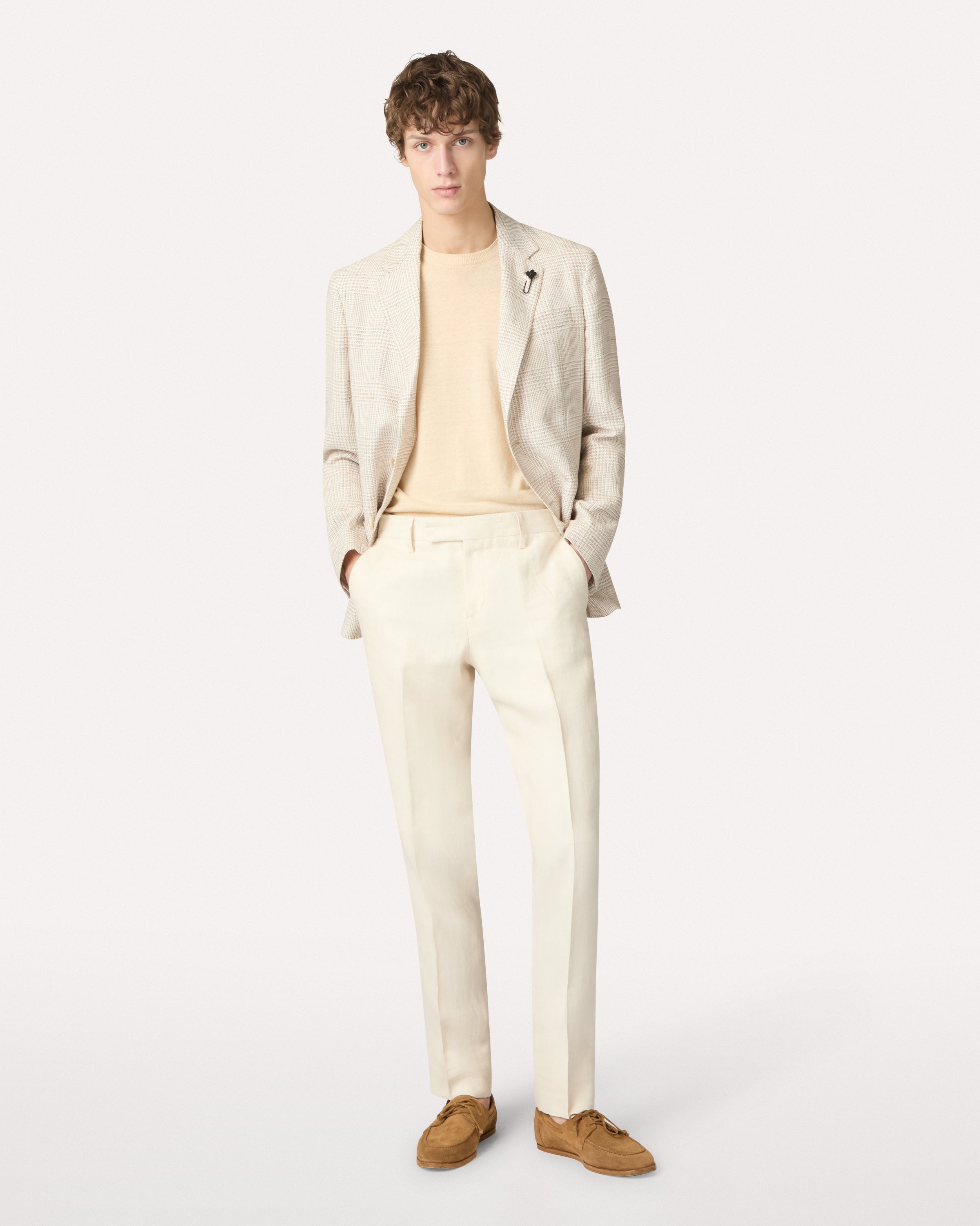 Einreihige Jacke aus Leinen und Baumwolle in Creme WHITE Lardini 2