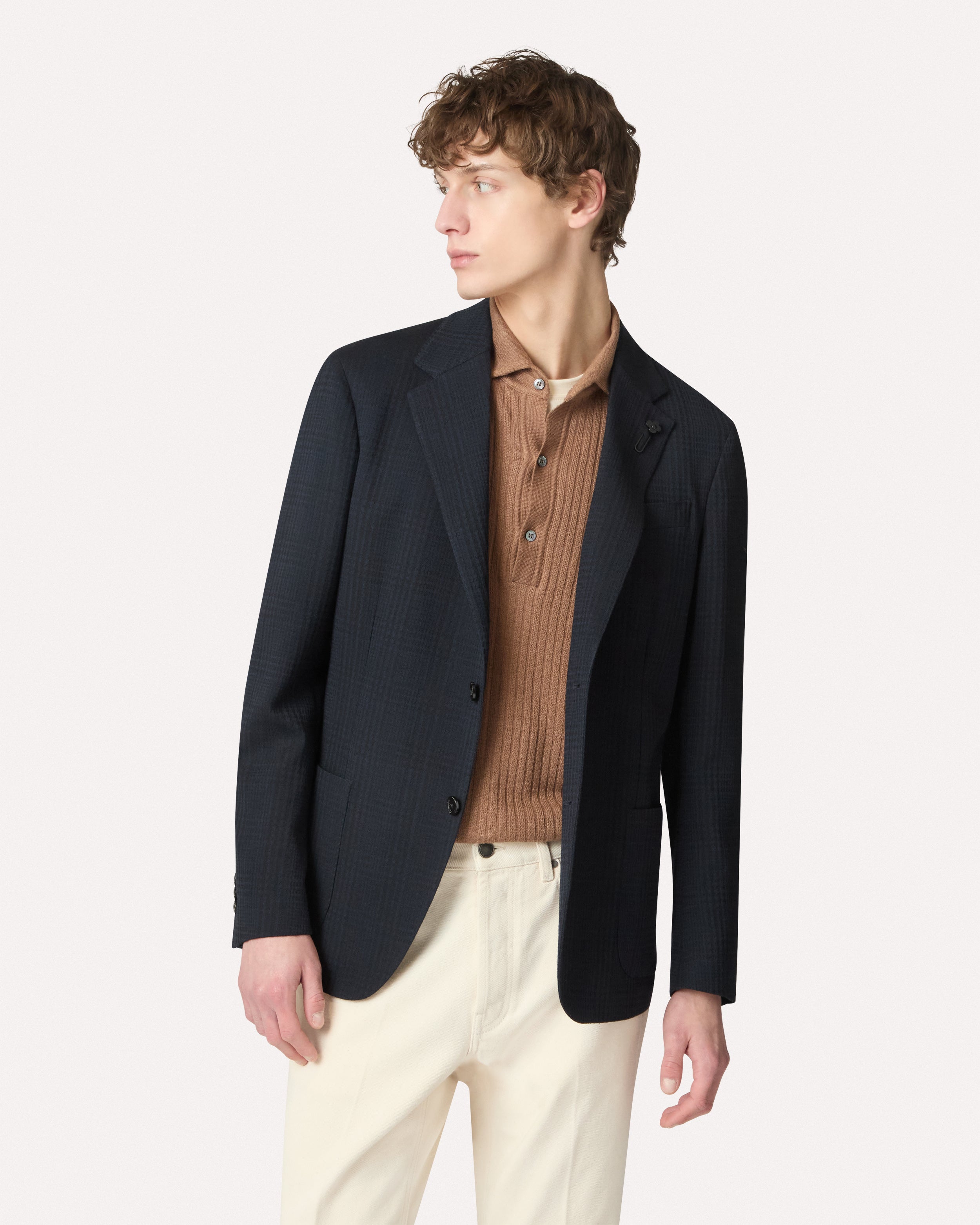 Single-breasted jacket in blue mowear fabric, white, man | Lardini