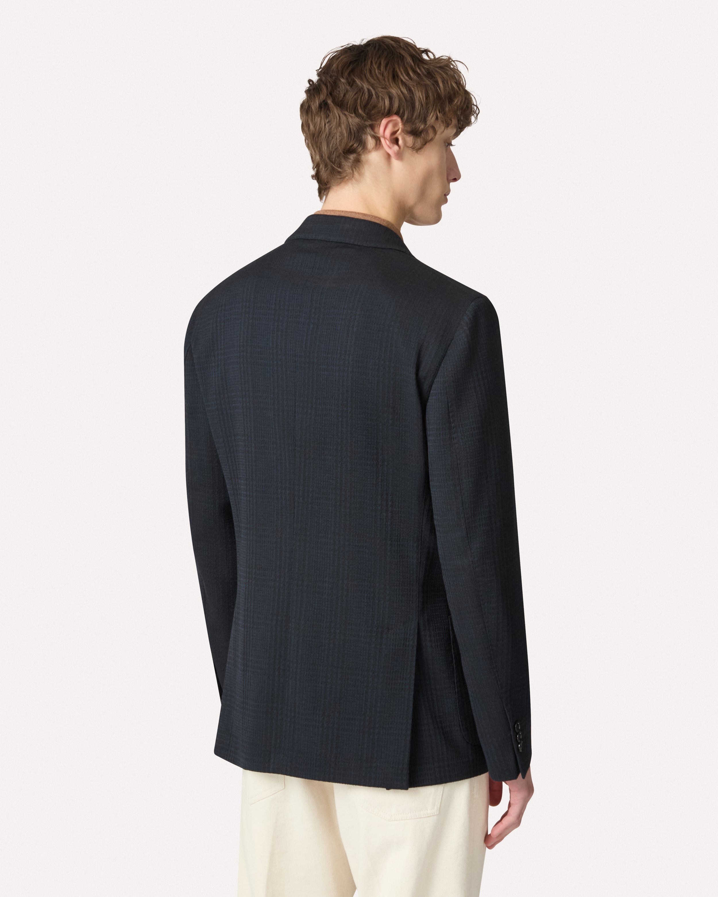 mi yu LARDINI ネイビーsummer jacket 44 Single-breasted jacket in blue mowear fabric, white, man | Lardini