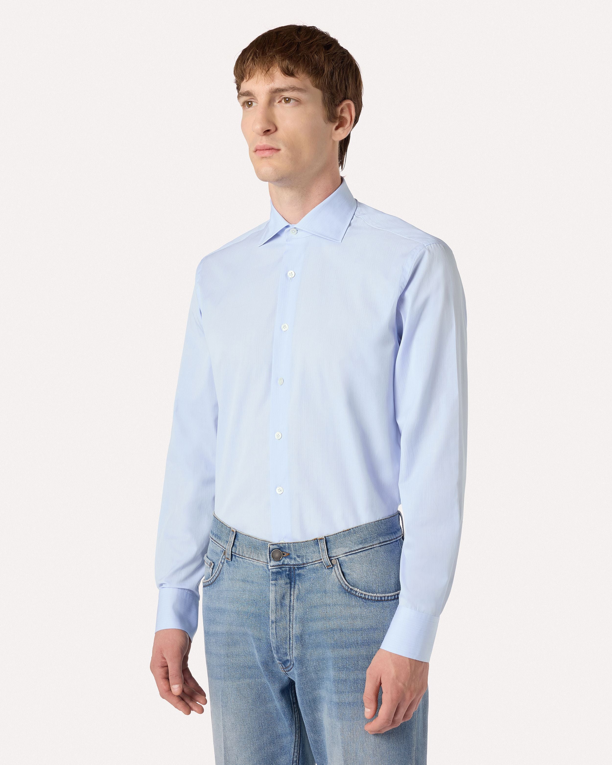 Camicia classica azzurra, bianca e blu in popeline di cotone a righe LIGHT BLUE/WHITE/BLU Lardini 4
