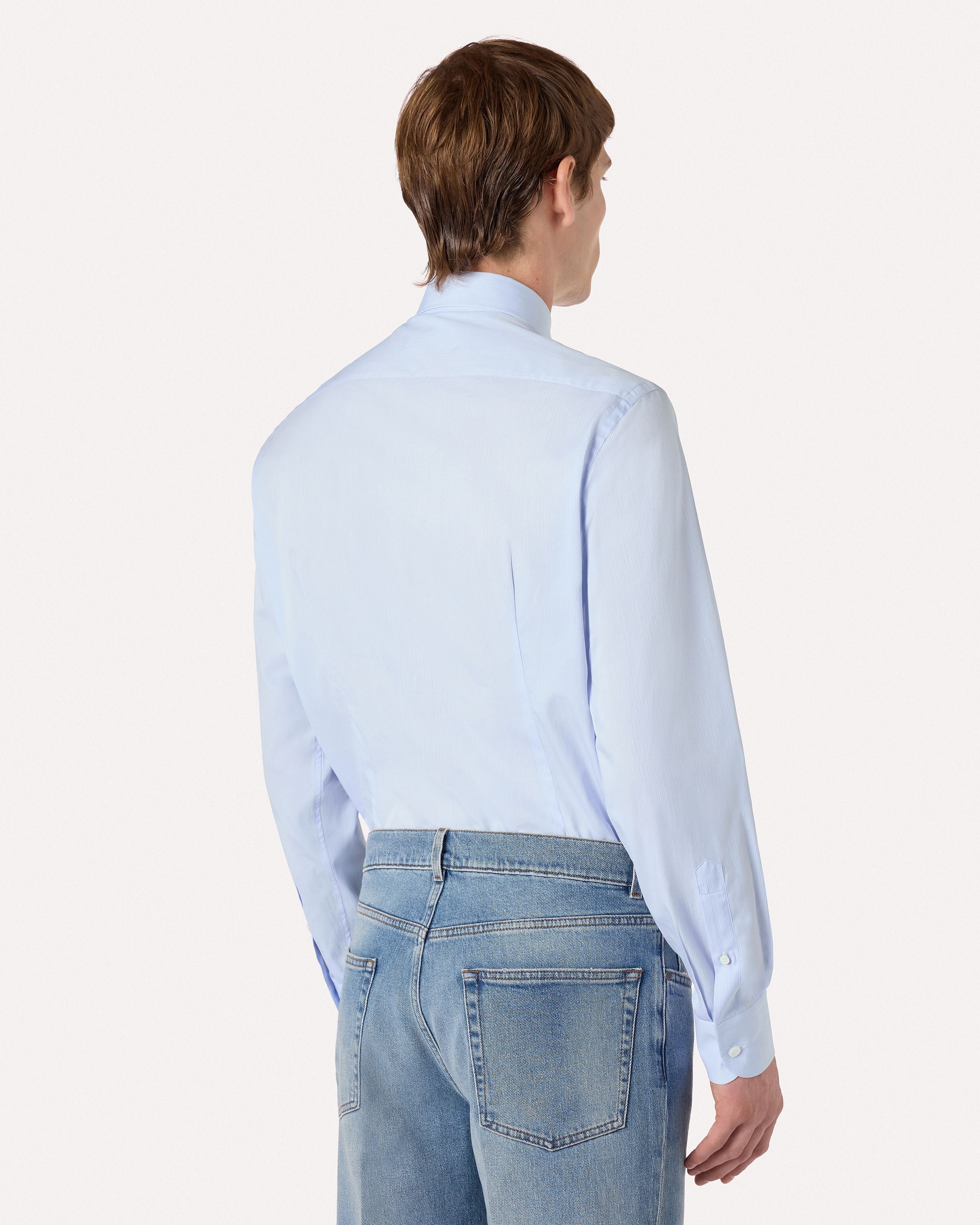 Camicia classica azzurra, bianca e blu in popeline di cotone a righe LIGHT BLUE/WHITE/BLU Lardini 5