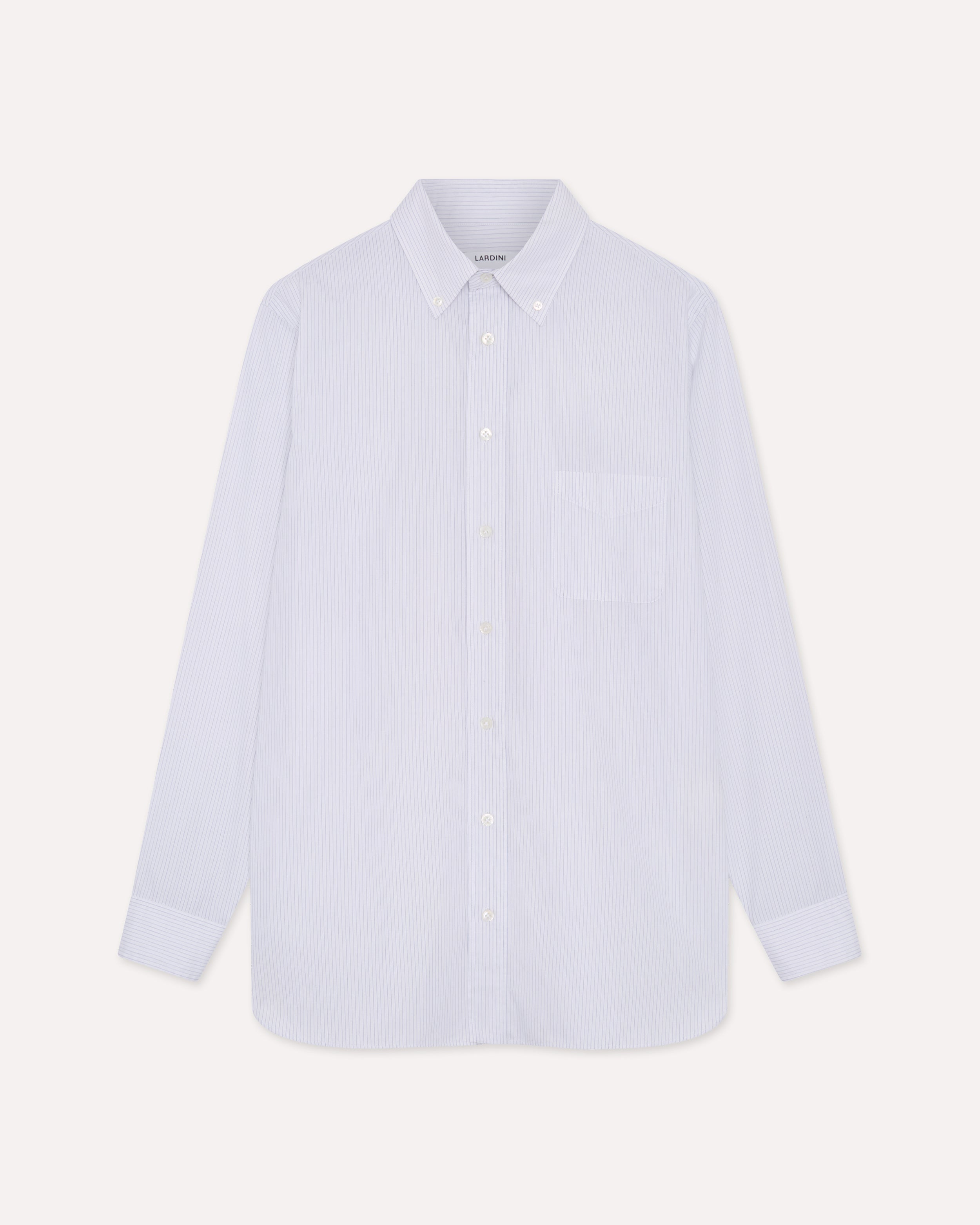 Camicia bianca in popeline di cotone con collo button-down WHITE/LIGHT BLU Lardini