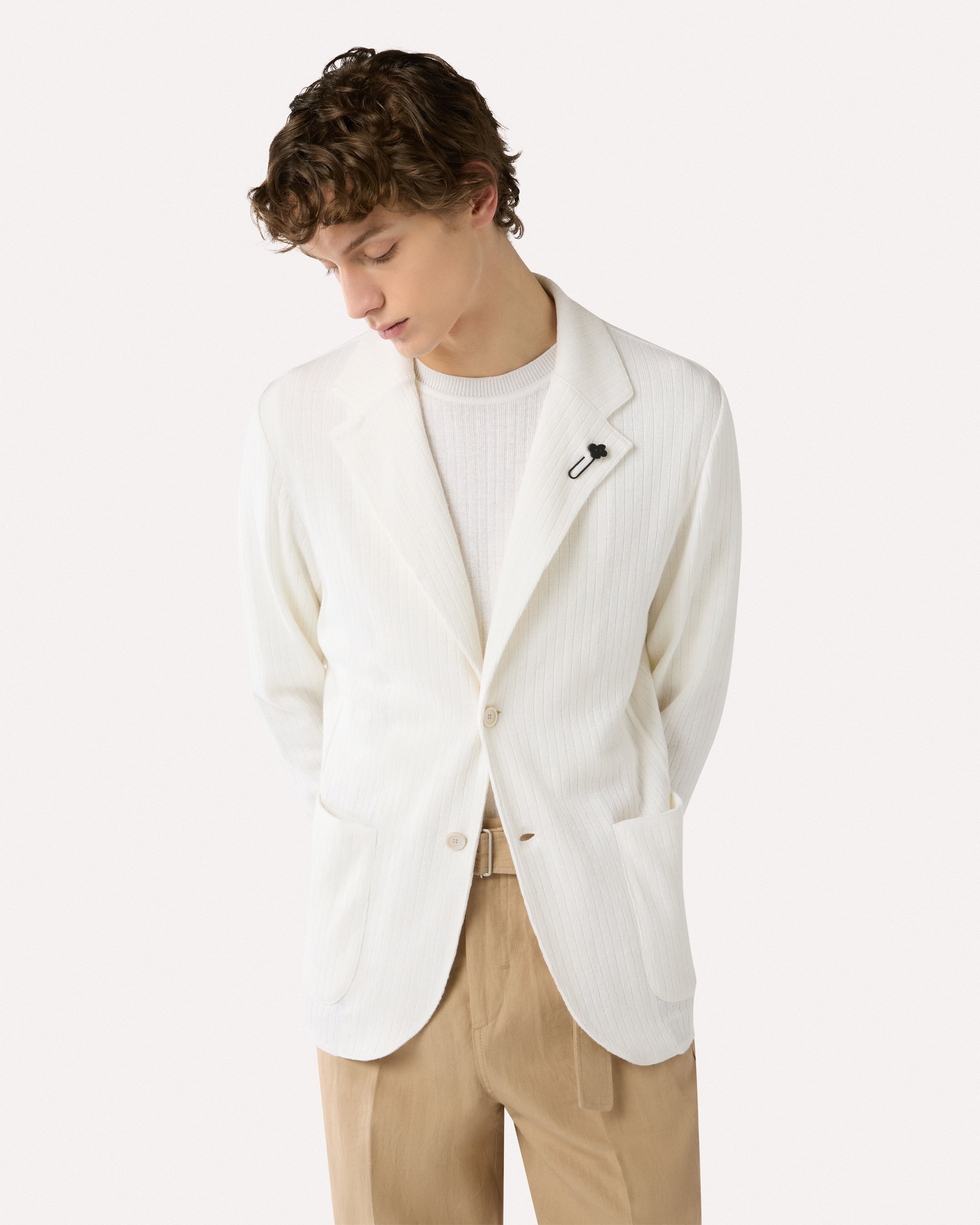 Giacca monopetto in maglia bianca WHITE Lardini 4