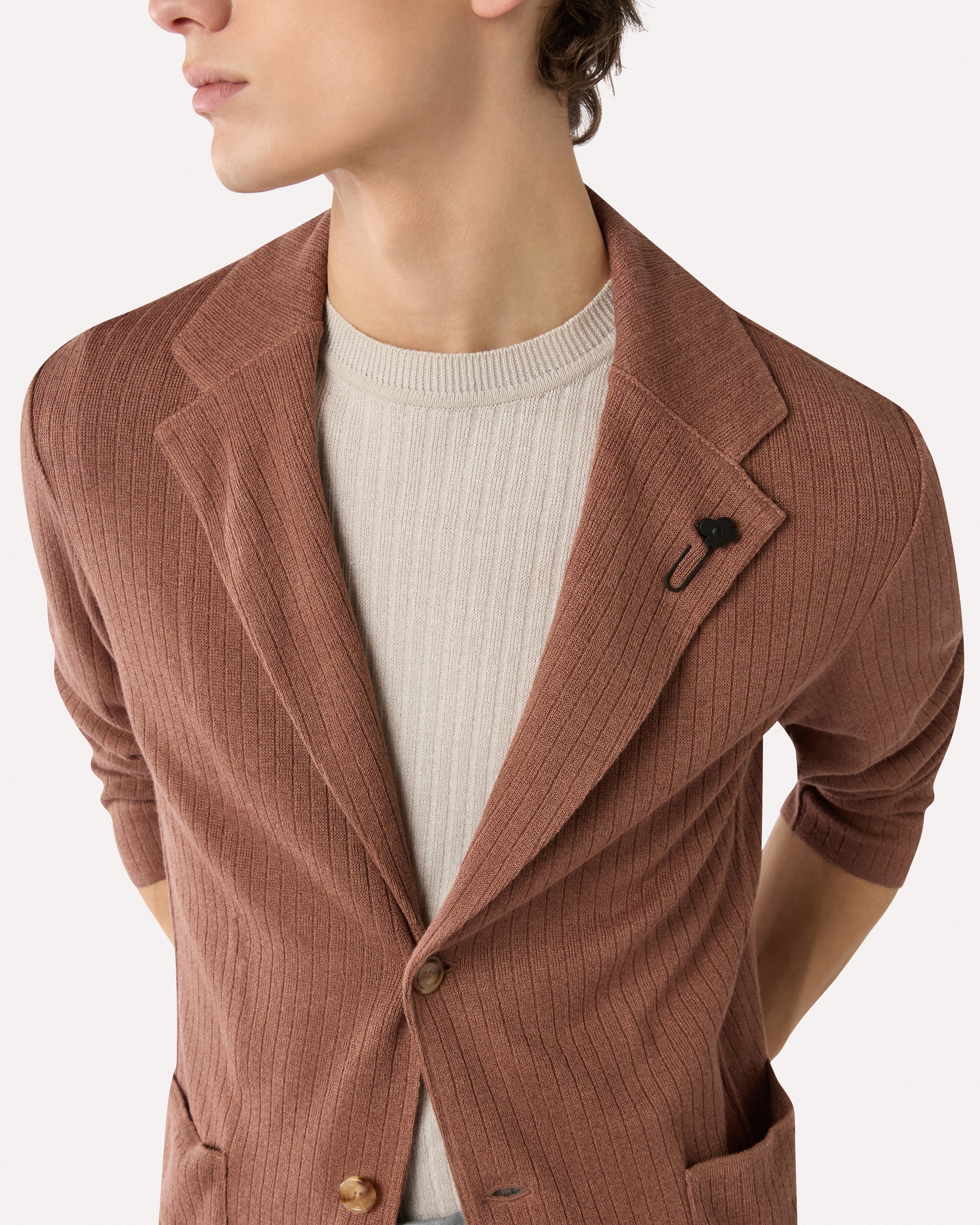 Giacca monopetto in maglia marrone BROWN/RUST Lardini 3