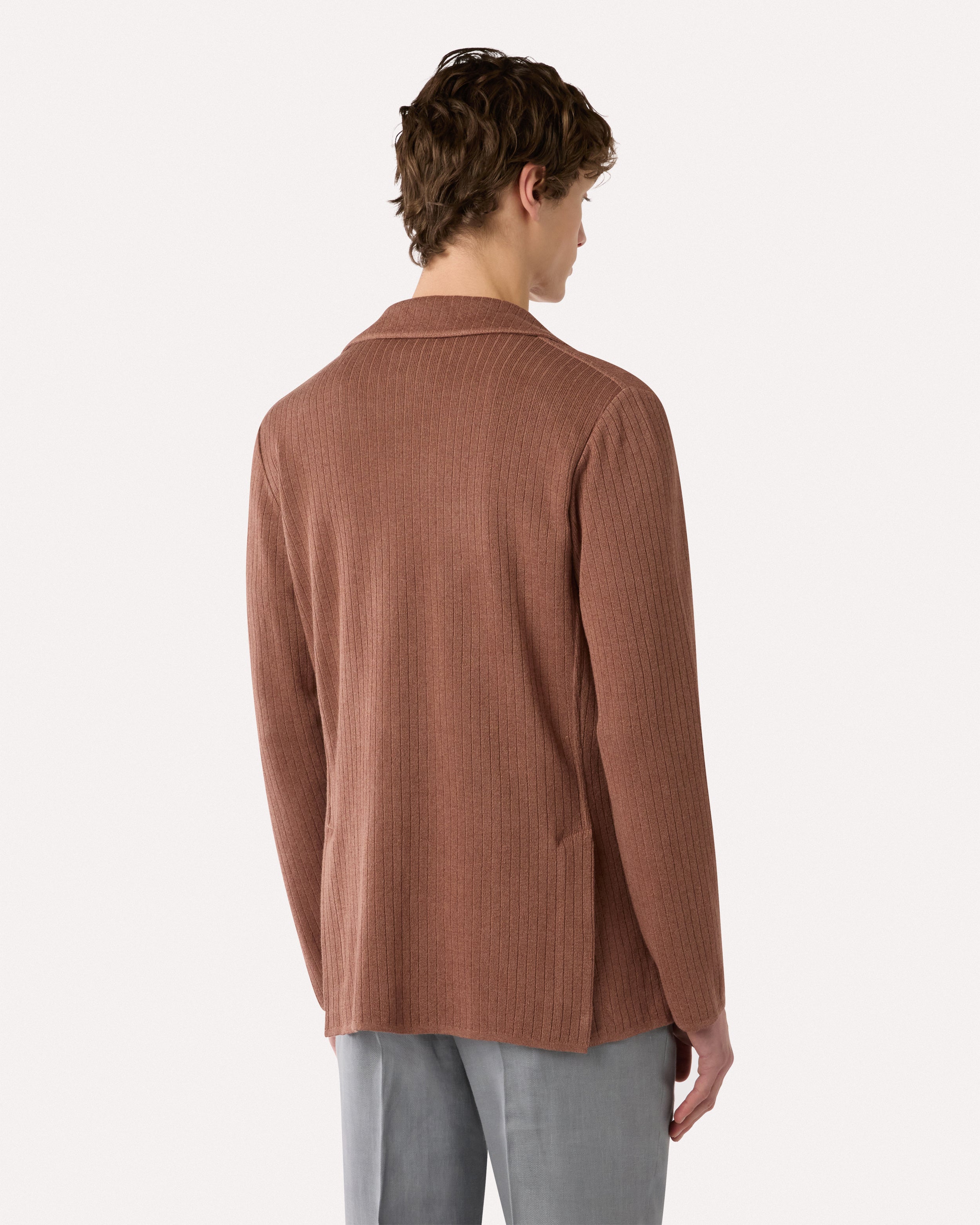 Brown single-breasted knit jacket, white, man | Lardini