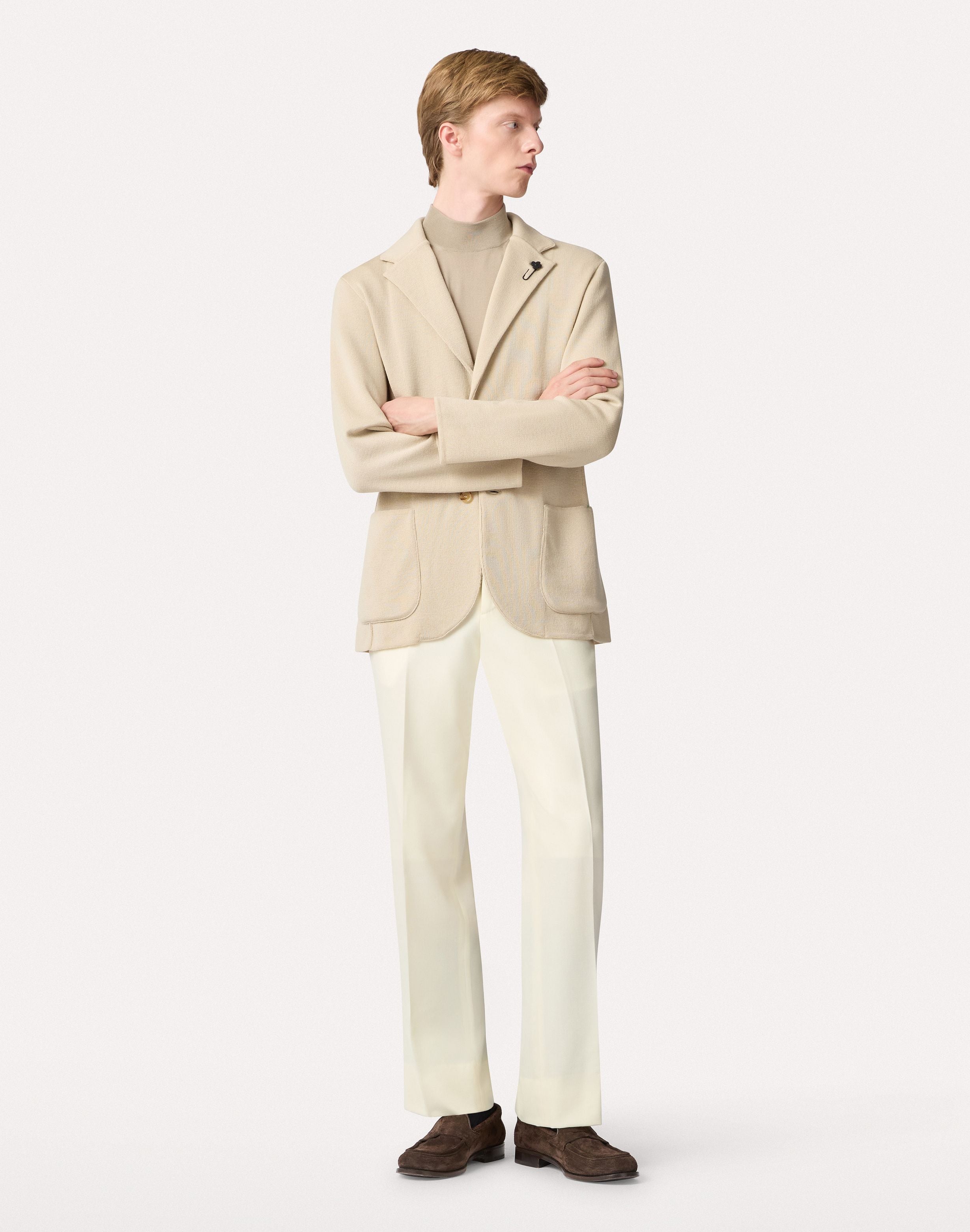 Giacca monopetto in maglia panna CREAM Lardini 2