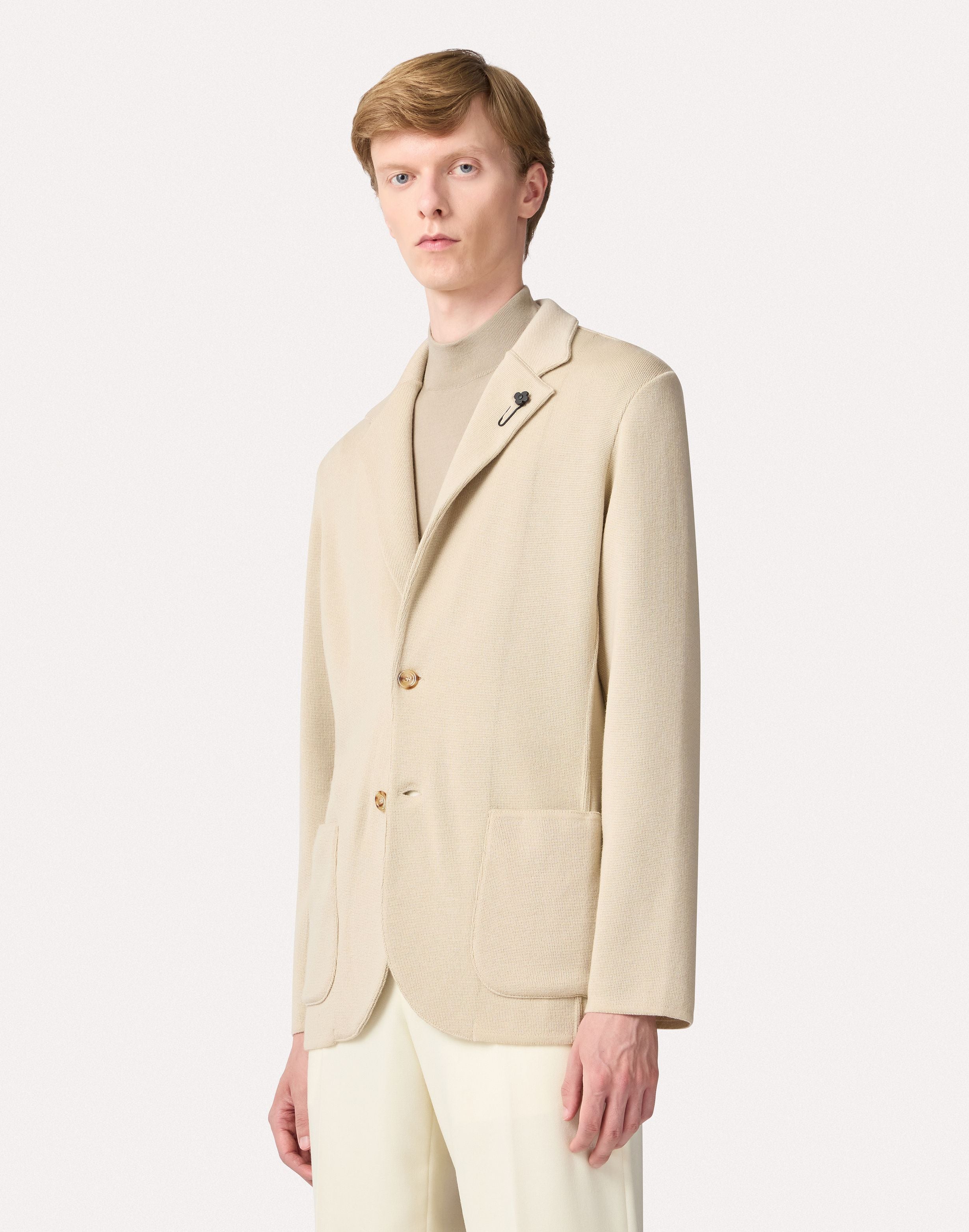 Giacca monopetto in maglia panna CREAM Lardini 4