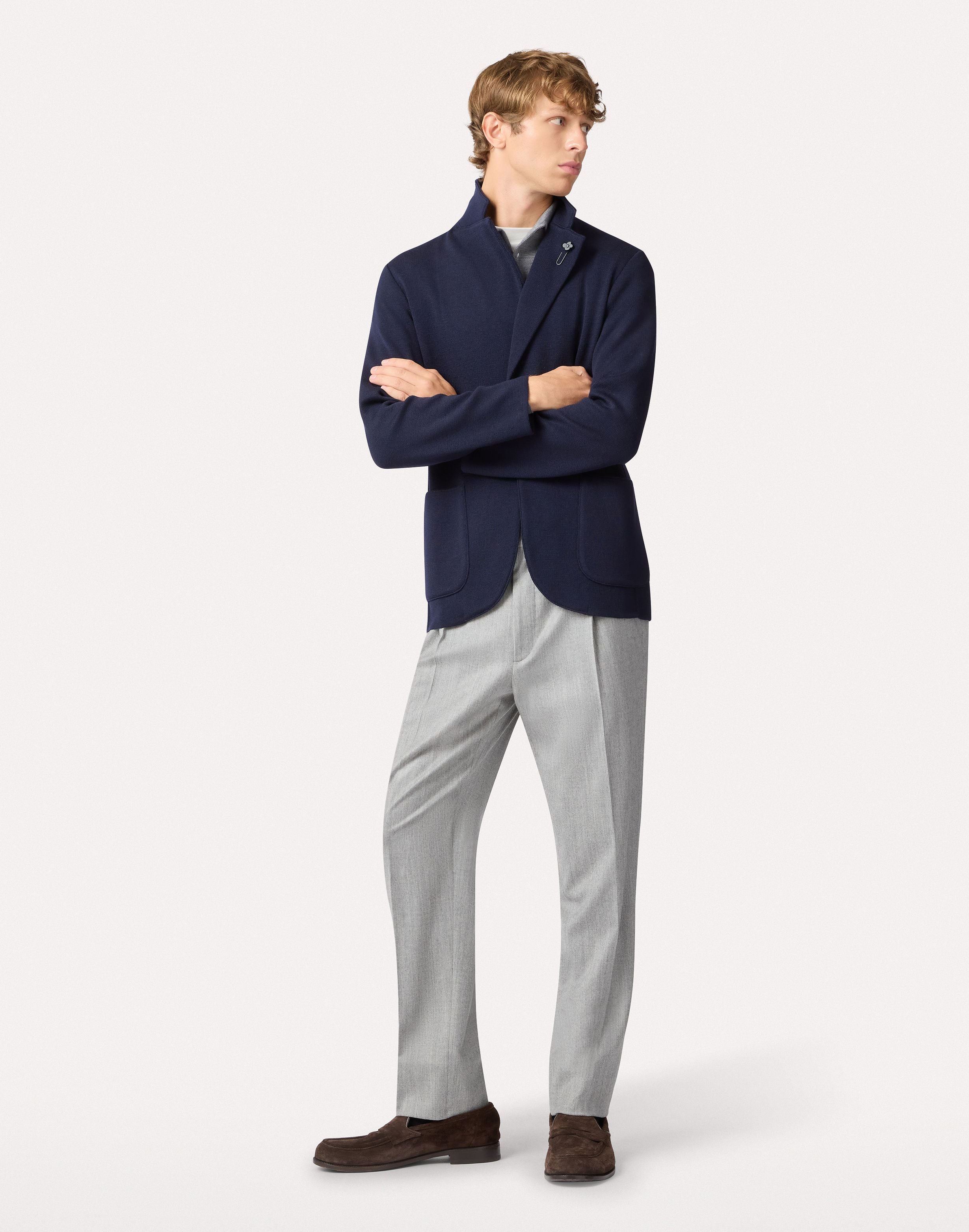 Giacca monopetto in maglia blu BLUE Lardini 2