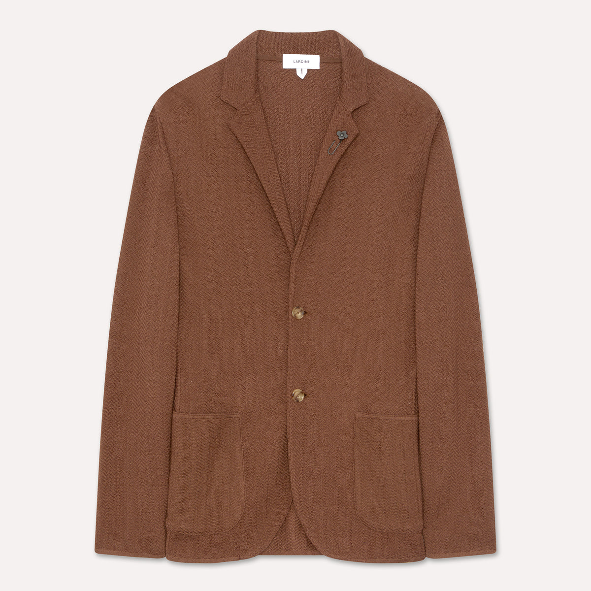 Brown jacquard knit jacket, white, man | Lardini