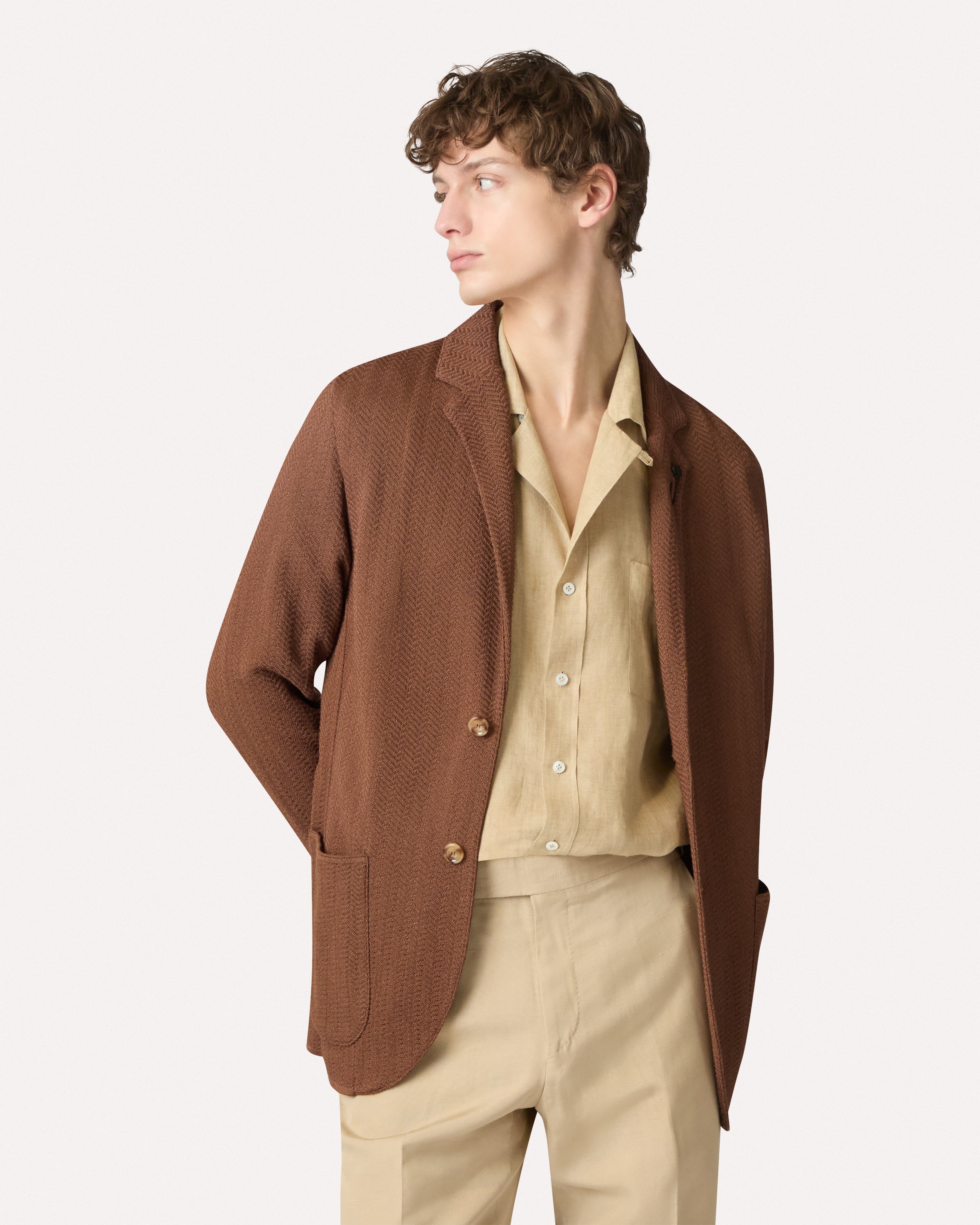 値下げ LARDINI knit jacket Brown jacquard knit jacket, white, man | Lardini