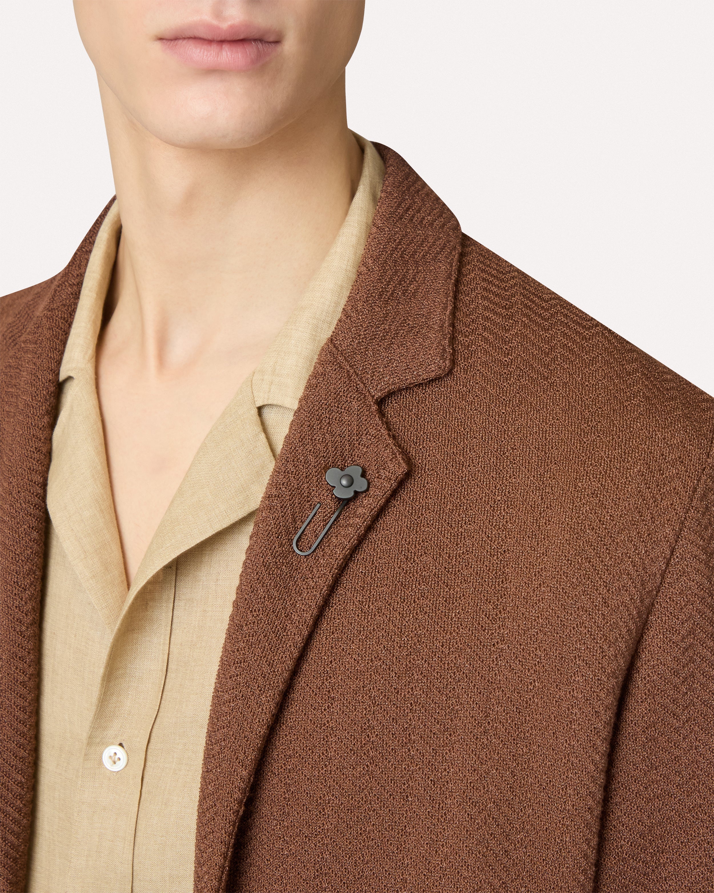 Brown jacquard knit jacket, white, man | Lardini