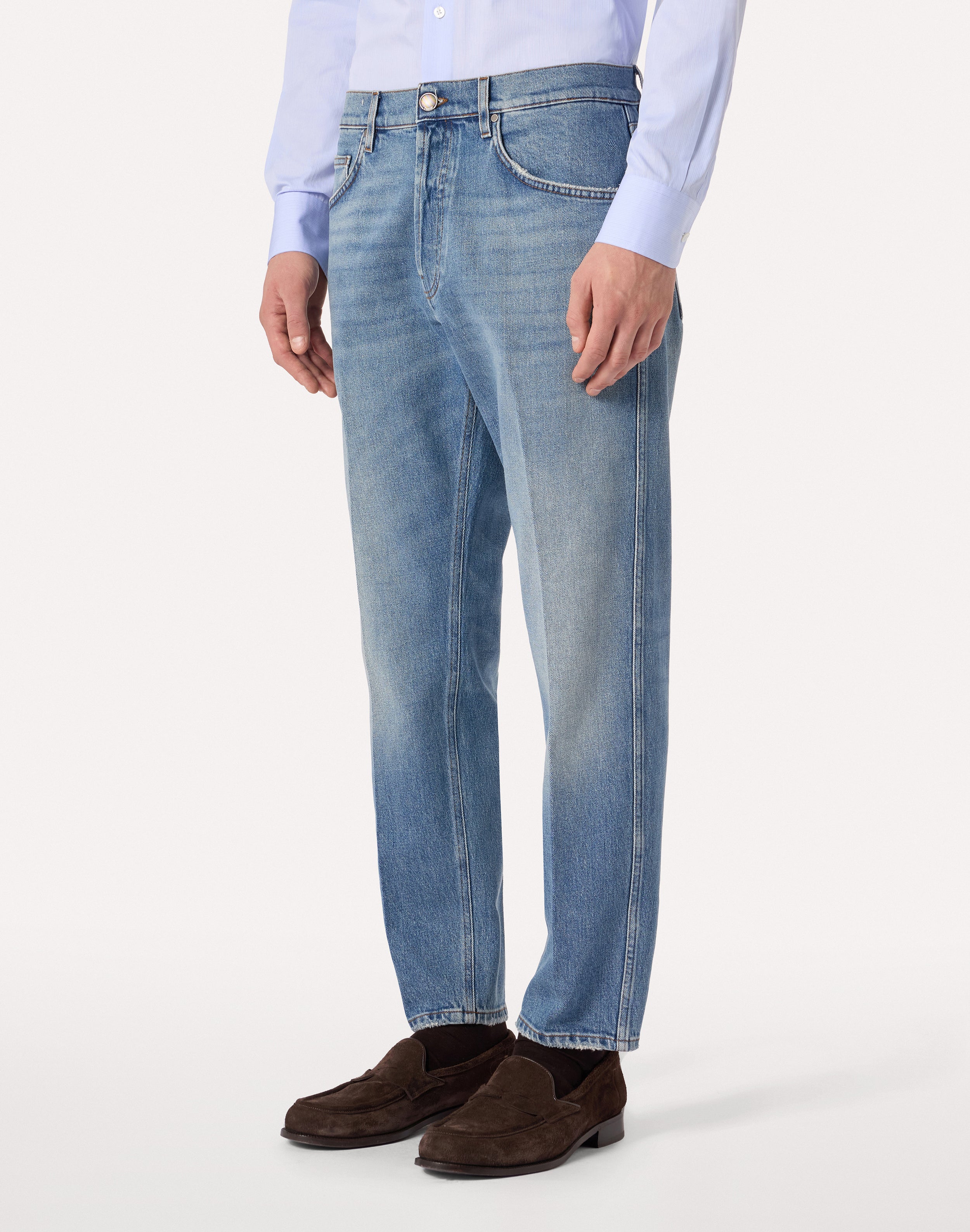 Blue denim jeans with clean hem, white, man | Lardini
