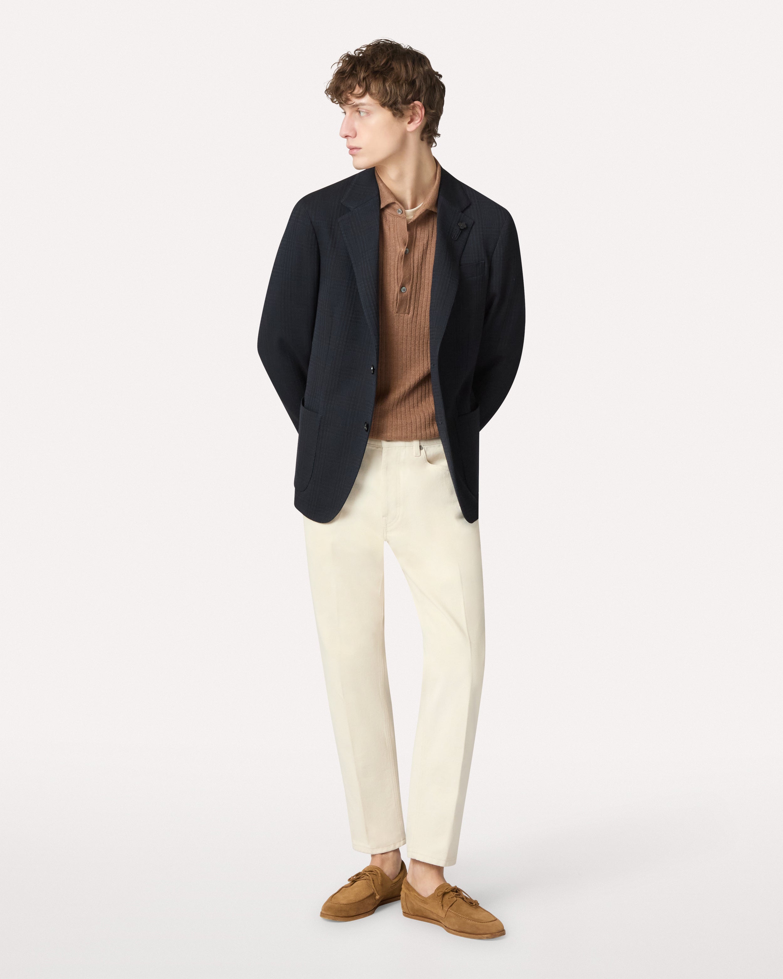 Ecru denim jeans with clean hem, white, man | Lardini