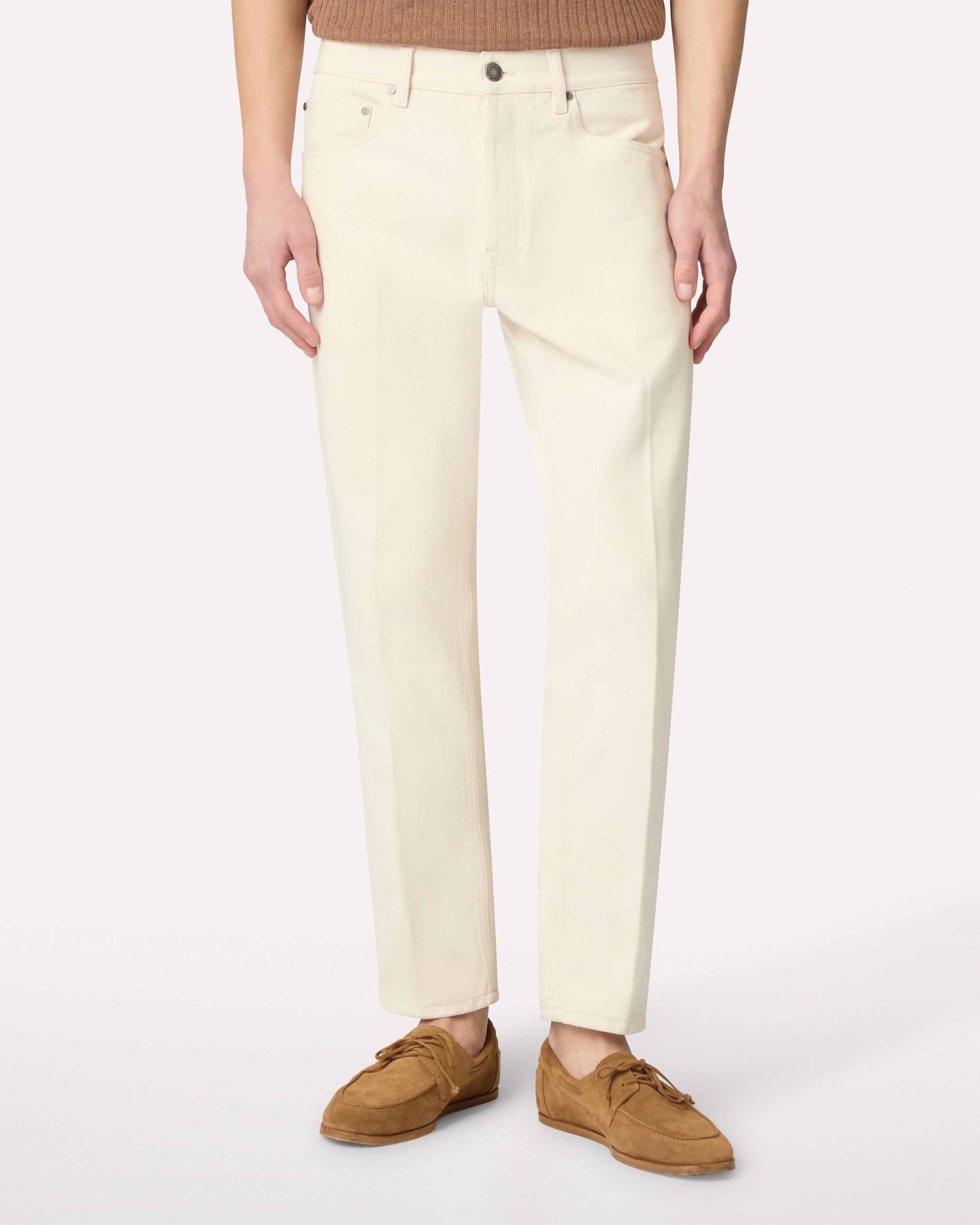 Ecru denim jeans with clean hem, white, man | Lardini